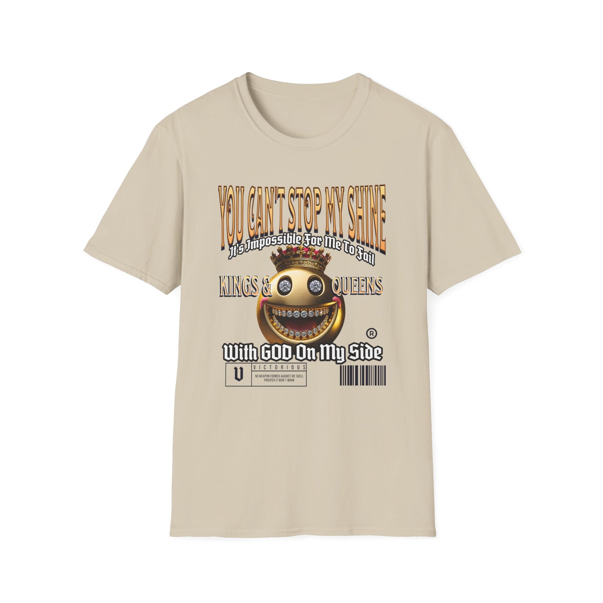 Copy of Copy of Copy of Kingdom Confidence Graphic Gold Happy Face Emoji Unisex T-Shirt: You Can’t Stop My Shine Tee, With GOD On My Side, Premium Casual-Tee