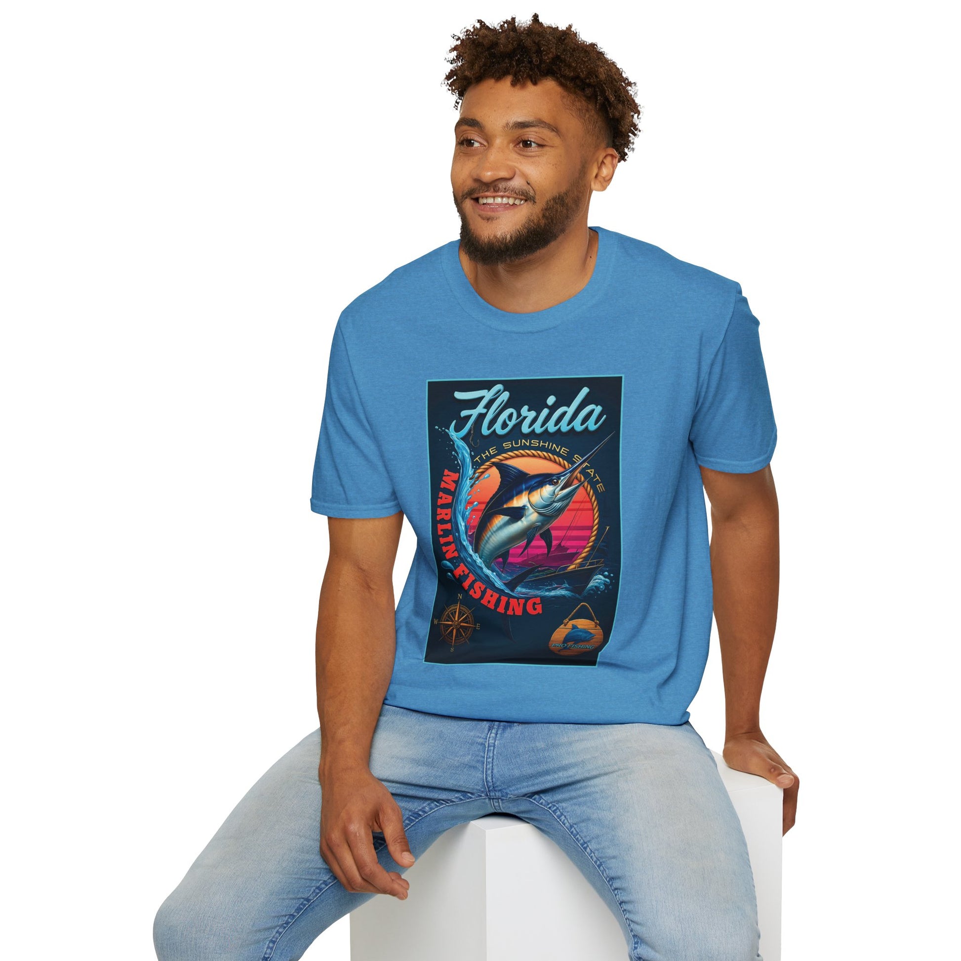 Marlin Graphic Dominion Deep - Unisex Softstyle T-Shirt Florida Marlin Fishing Tee Surfwear | Christian Ocean Apparel, Bold Pursuit Prophetic Vision Divine