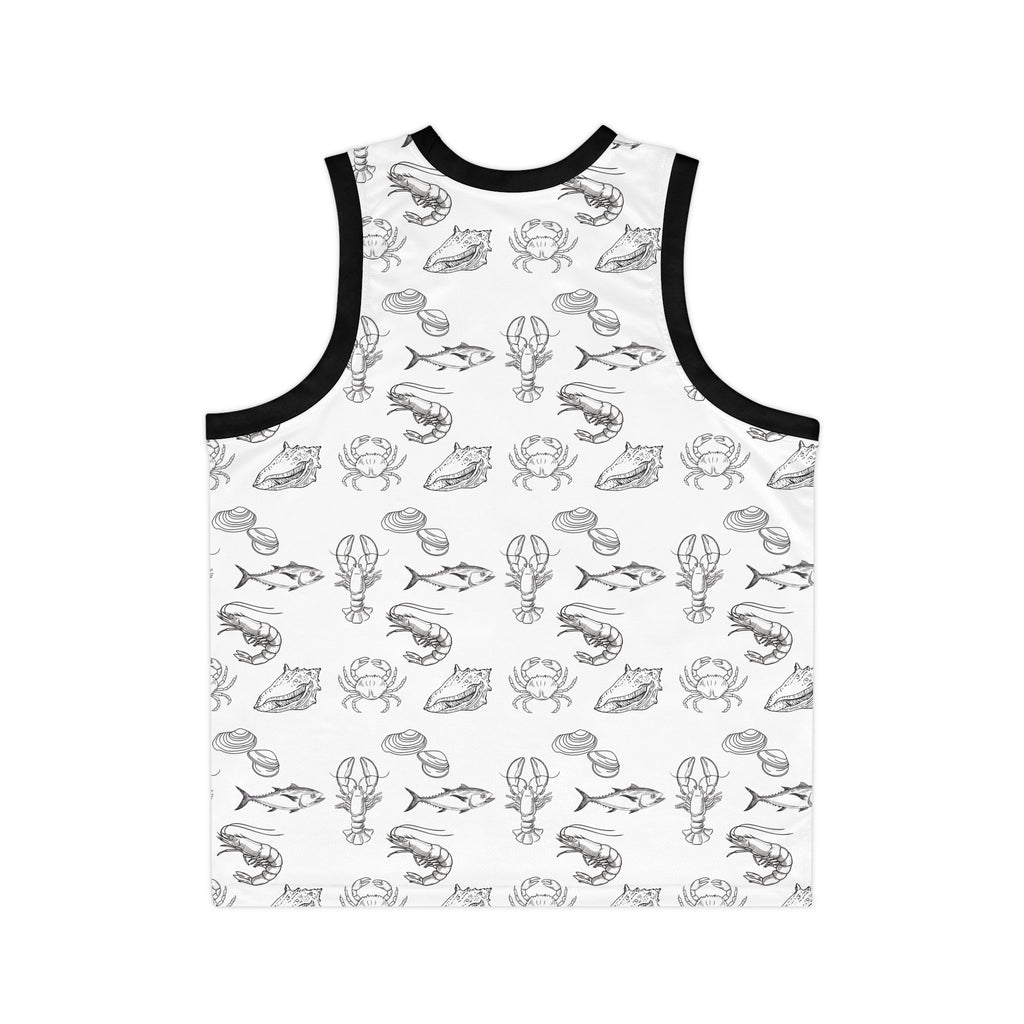 Christian Surf Wear Crab, Lobster, Clam, and Fish Graphic Unisex Nautical-Themed Basketball Jersey, Unique Sportswear, Beachwear, Gift for Athletes, Summer Style