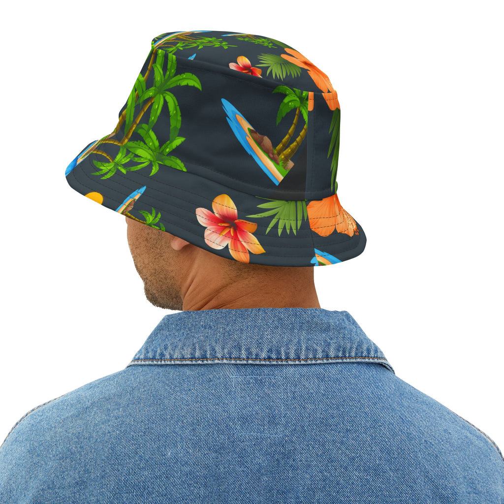 Anchor & Horizon Blue Tropical Nautical Bucket Hat – By Christian Surf Wear | Vibrant AOP Floral Vacation Hat, Beachwear & Travel Accessory
