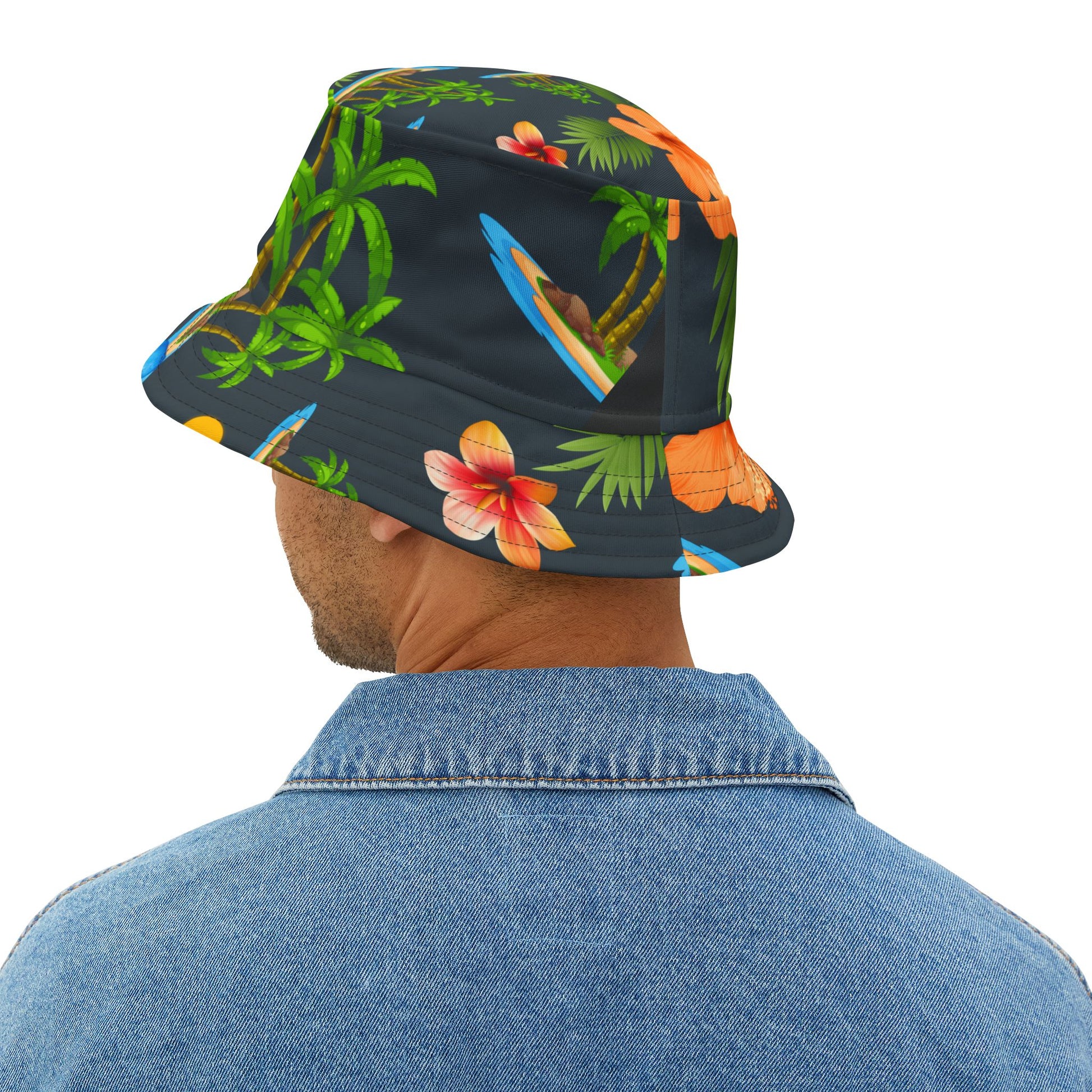 Anchor & Horizon Blue Tropical Nautical Bucket Hat – By Christian Surf Wear | Vibrant AOP Floral Vacation Hat, Beachwear & Travel Accessory