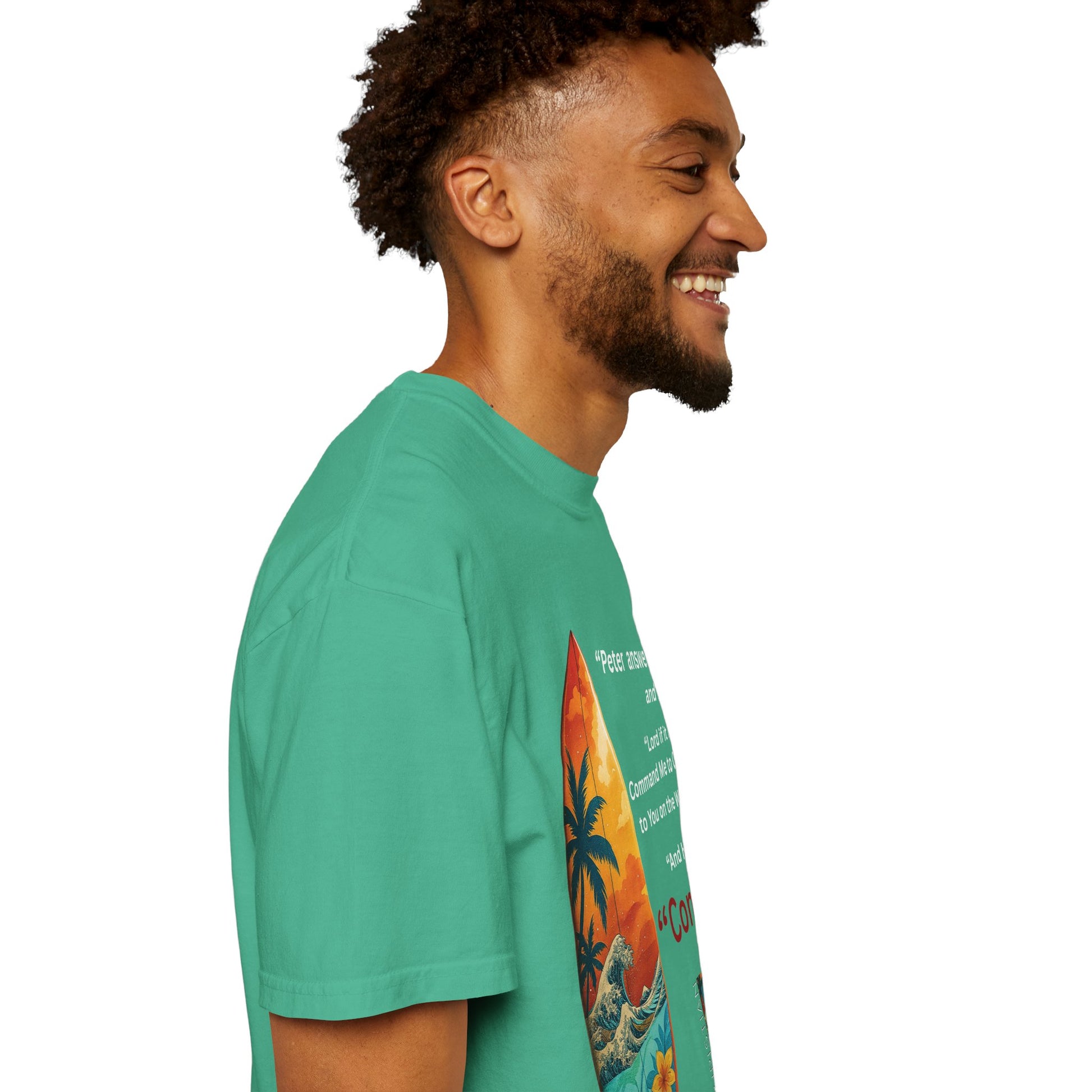 Street Wear Vintage Surf Board Graphic Art Work Unisex T-Shirt - Christian Surf Wear 'Move By Faith' Collection