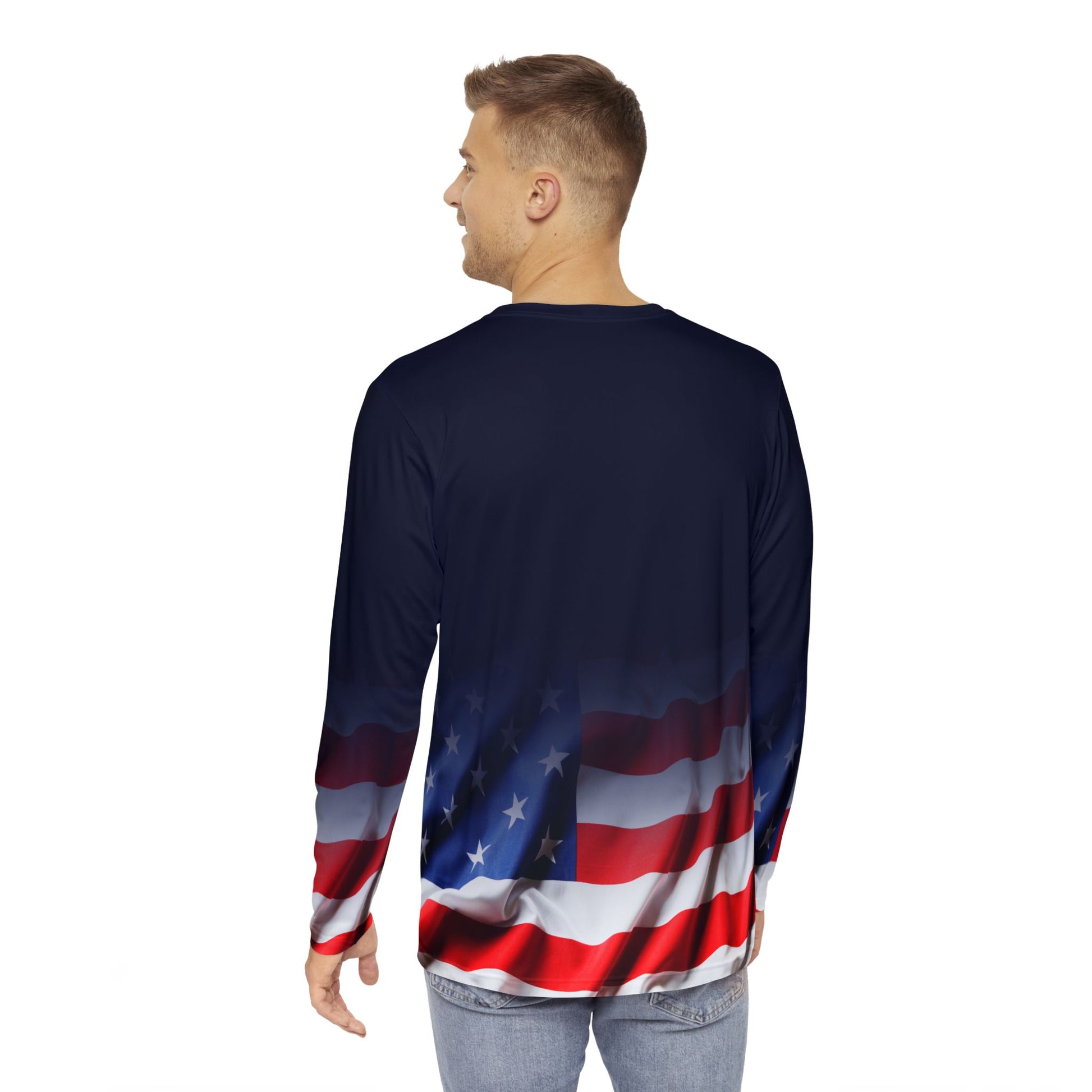 Patriotic Long Sleeve The Push-Up Moment™: Declaration of Identity Men's AOP Tee, American Flag Shirt, Freedom Apparel, Memorial Day Gift