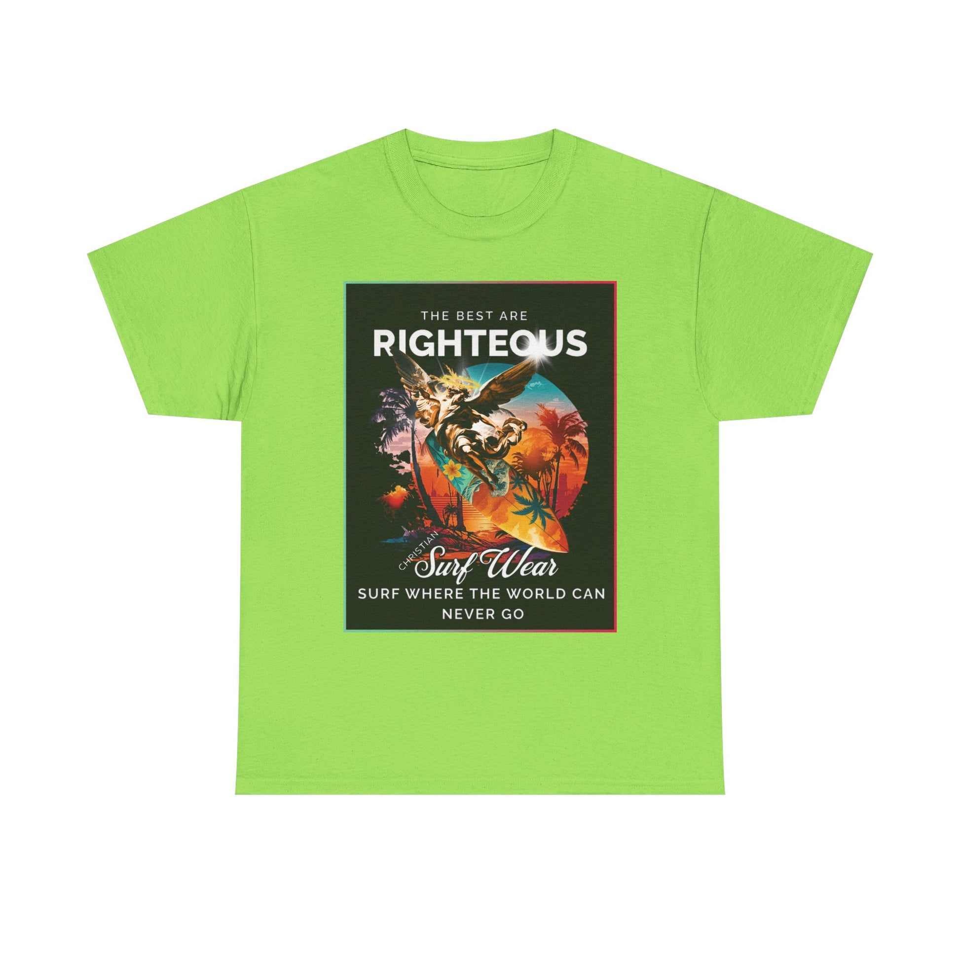 Angle at Work Surf Wear Vintage Beach Graphic - Angle riding a Surfboard Graphic Surfing Righteous Unisex Heavy Cotton Tee, Beachwear, Christian T-Shirt, Summer Fashion, Casual Style, Gift for Surfers