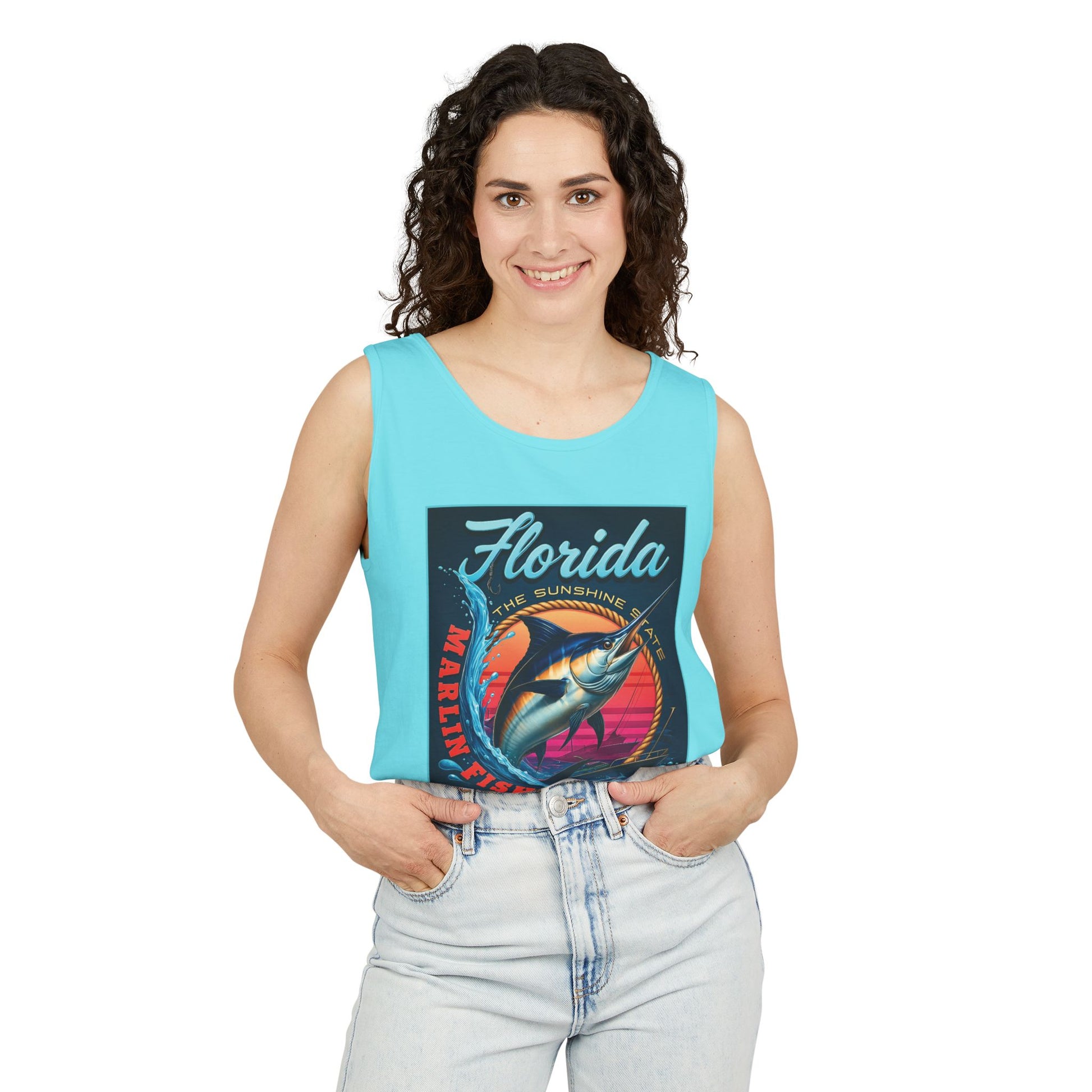Surf wear  Vintage Florida Fishing Graphic Tank Top, Unisex Summer Top, Beachwear, Surfing Apparel, Vacation Outfit, Gift for Fishermen