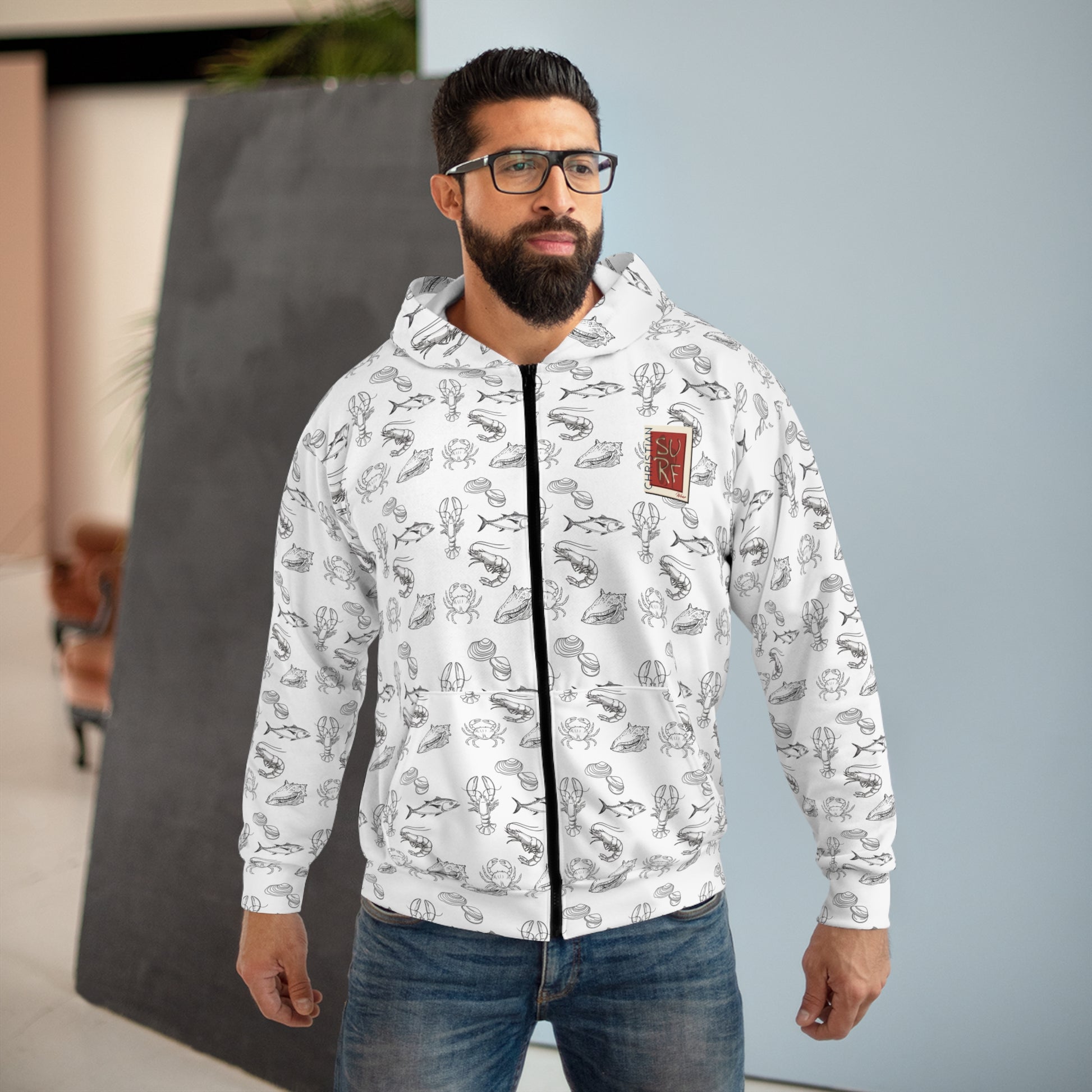Christian Surf Wear Active Outer Wear Unisex Zip Hoodie with Fun Animal Illustrations, Cozy Casual Wear, Perfect for Gifting, Trendy Zip-Up, Everyday Comfort
