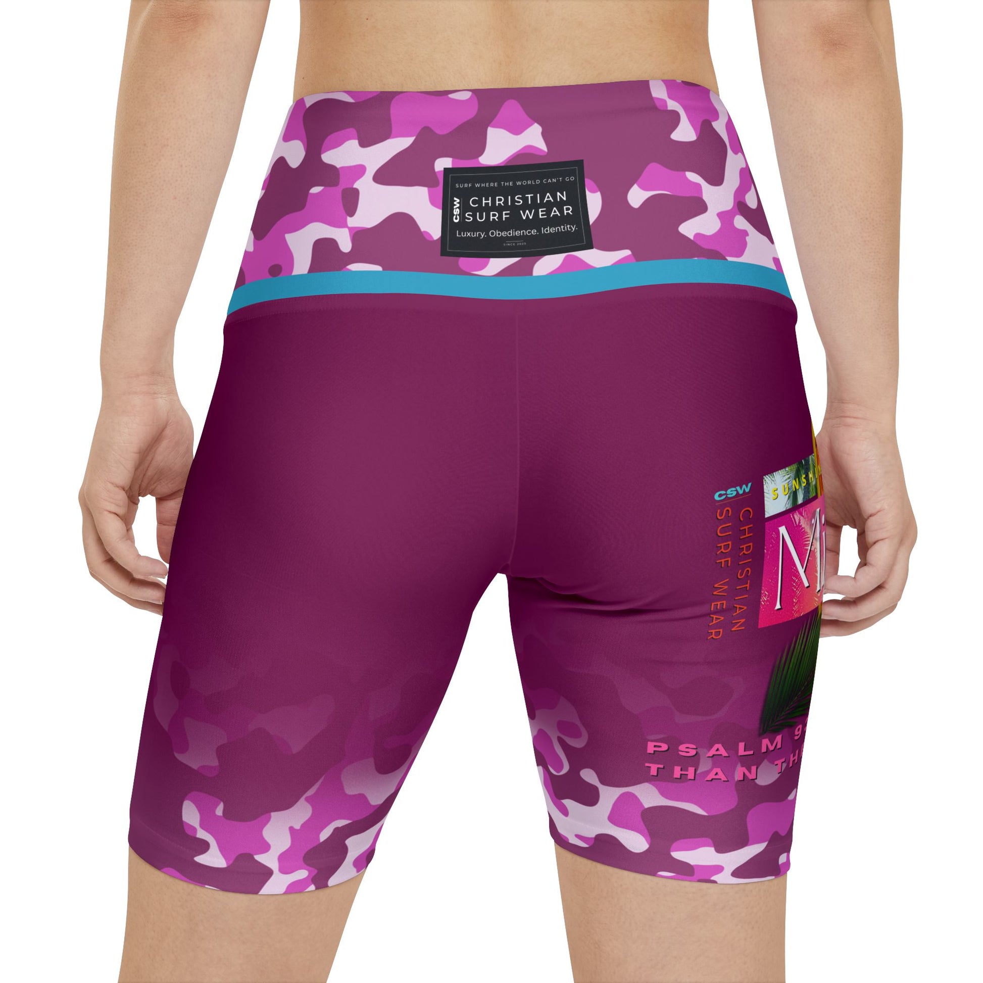 Christian Surf Wear Vintage Militant Miami Beach Themed Women's Workout Shorts – Perfect for Fitness & Faith, Activewear, Exercise, Summer, Beach Vacation