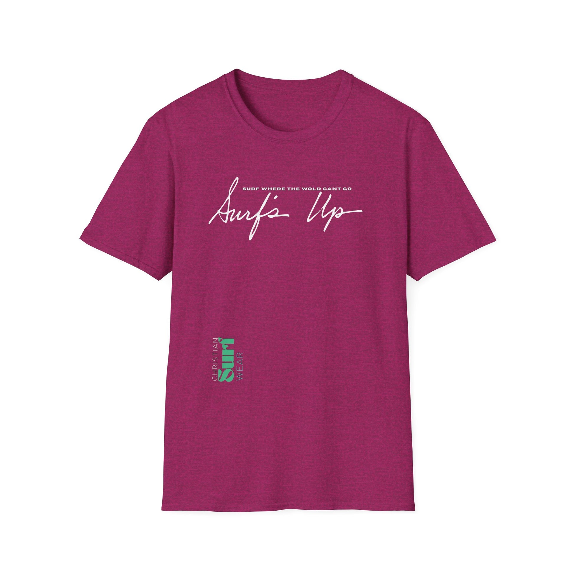 Surf Wear Typography Surf Where the World Can’t Go Graphic Surf’s Up Unisex Softstyle T-Shirt | Beach Vibes, Casual Wear, Gift for Surfers, Summer Style, Christian Apparel