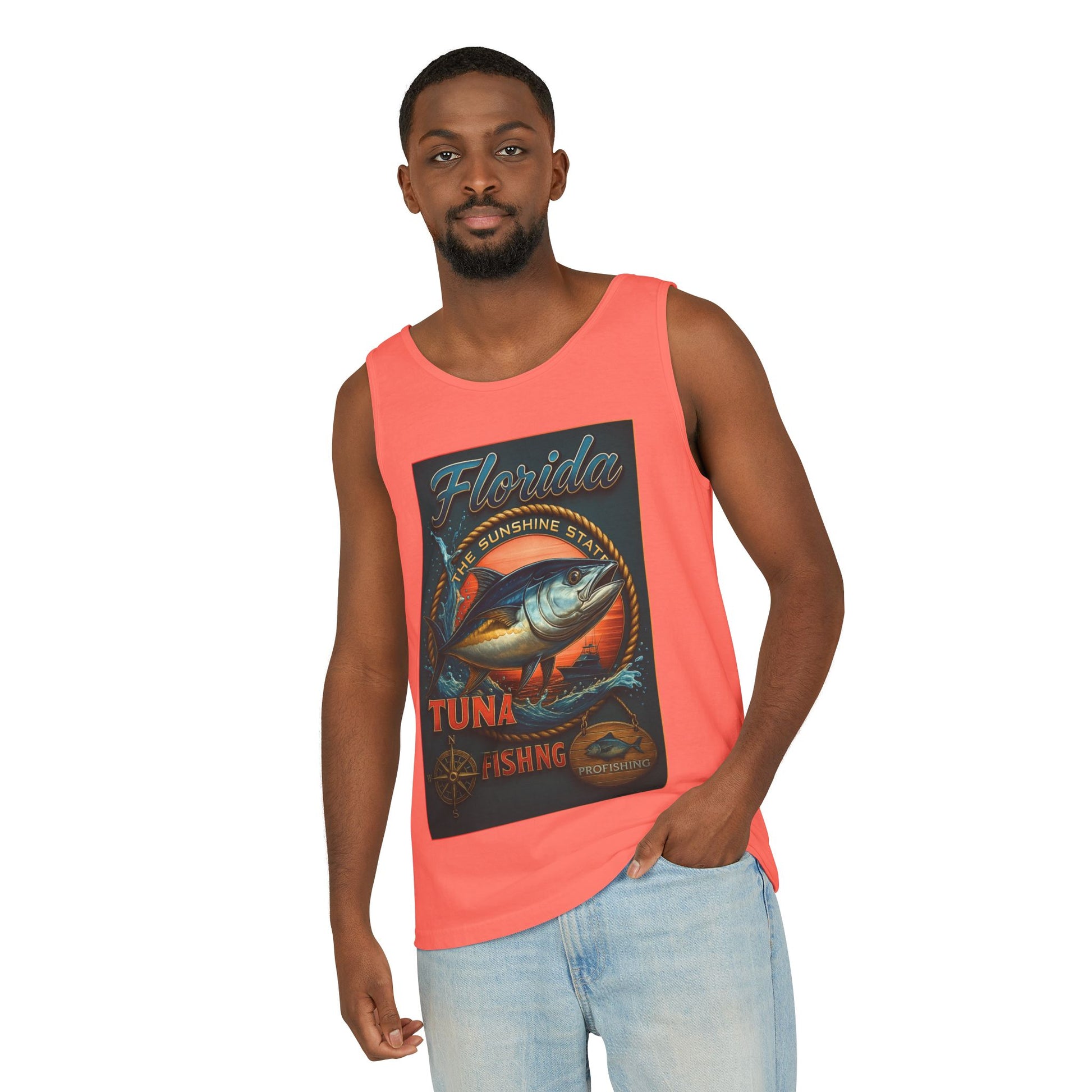 Vintage Florida Tuna Fishing Tank Top, Unisex Summer Beachwear, Surfing Gift for Fishermen, Surf Apparel, Vacation Outfit