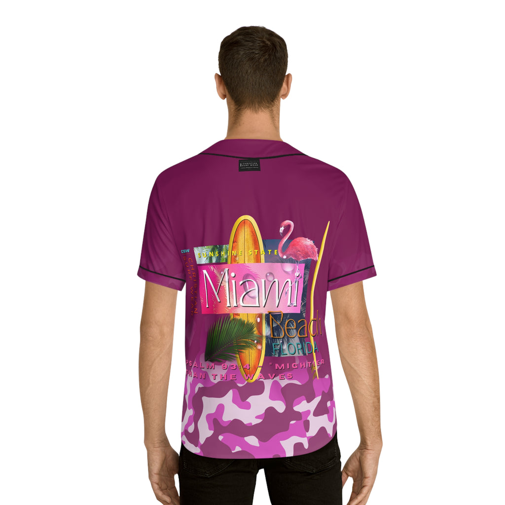 Christian Surf Wear Vibrant Men's Baseball Jersey – Miami Beach Vibe, Casual Wear for Sports Lovers, Summer Outings, Beach Days, Christian Apparel