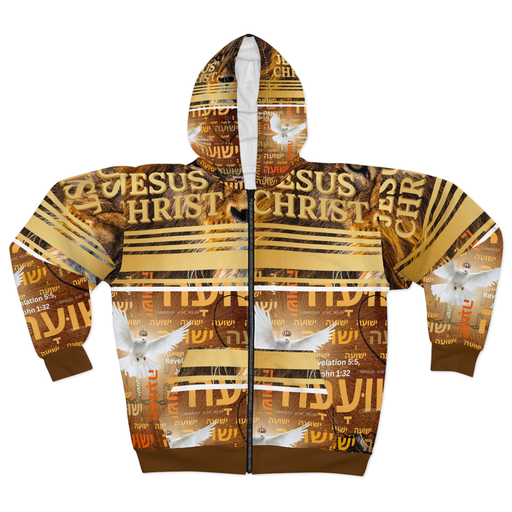 Jesus Christ Lion & Dove Zip Hoodie – Christian Surf Wear Christian Faith All-Over Print