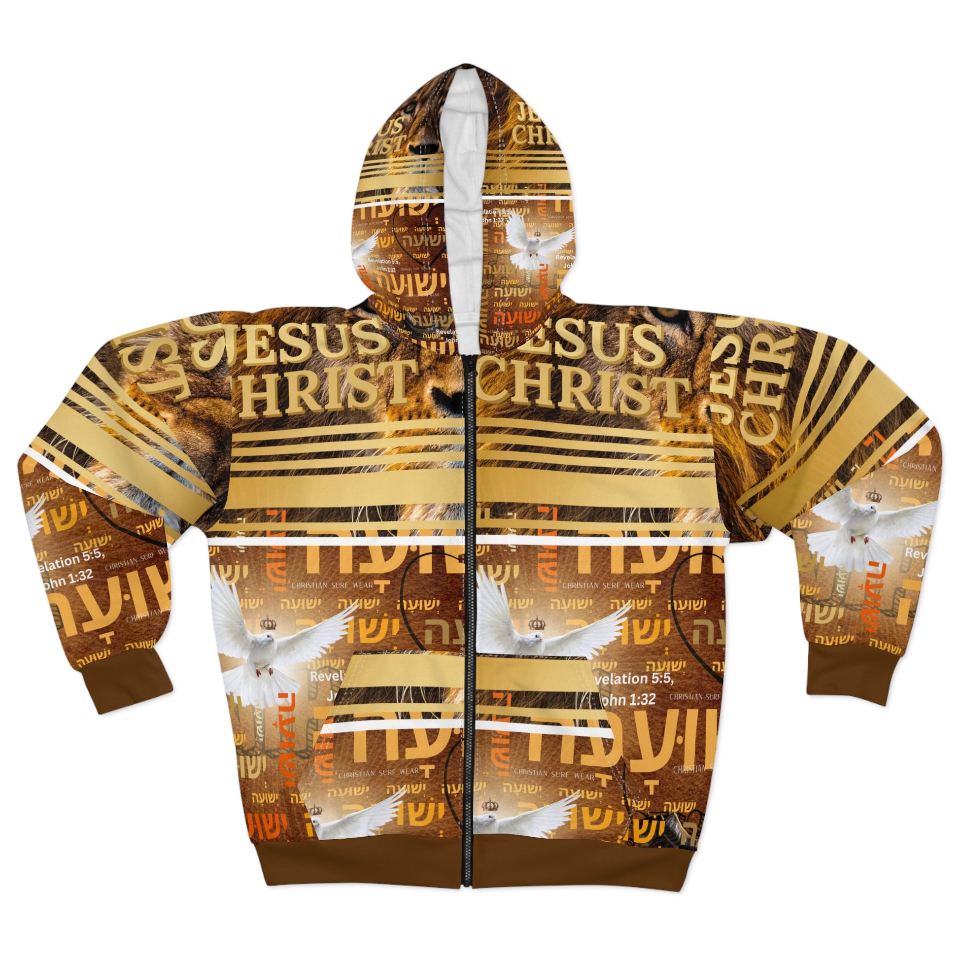 Jesus Christ Lion & Dove Zip Hoodie – Christian Surf Wear Christian Faith All-Over Print