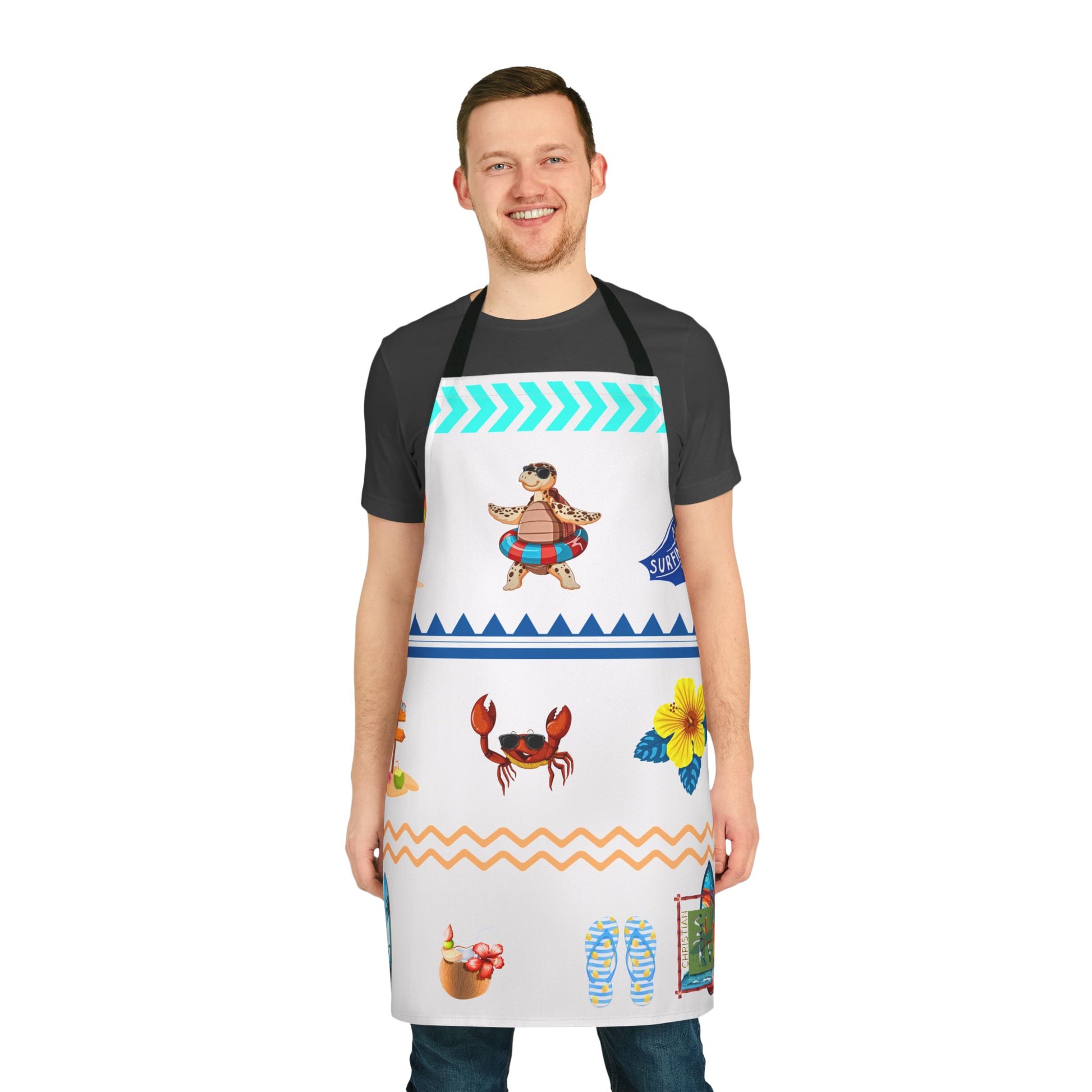 Christian Surf Wear Fun Colorful Beach-Themed Apron,Straps  come in different Colors get them all Fun Cooking Apron, Summer BBQ Gift, Unique Kitchen Accessory, Great for Grilling or Baking