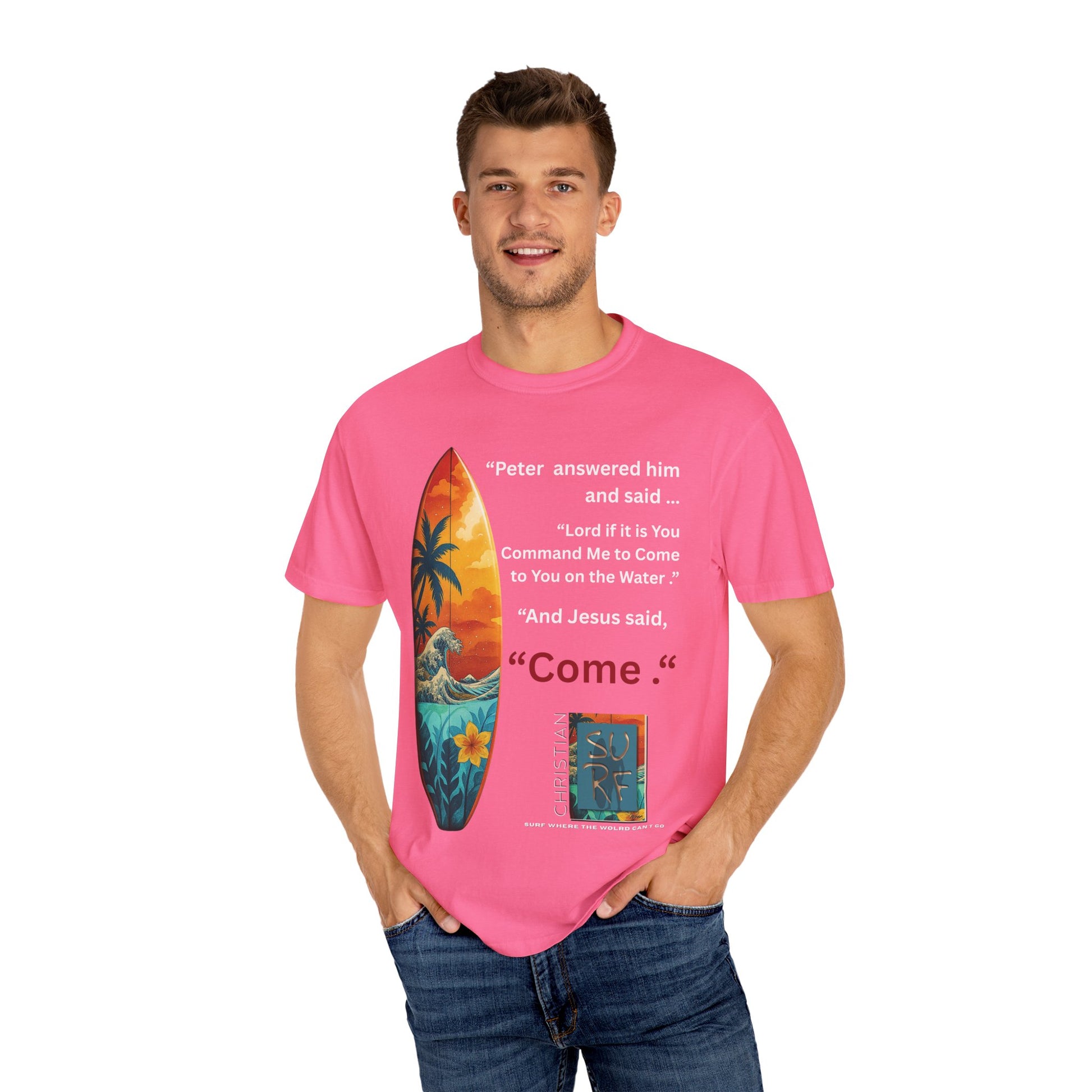 Move by Faith | Street Wear Vintage Surf Board Graphic Art Work Unisex T-Shirt - Christian Surf Wear