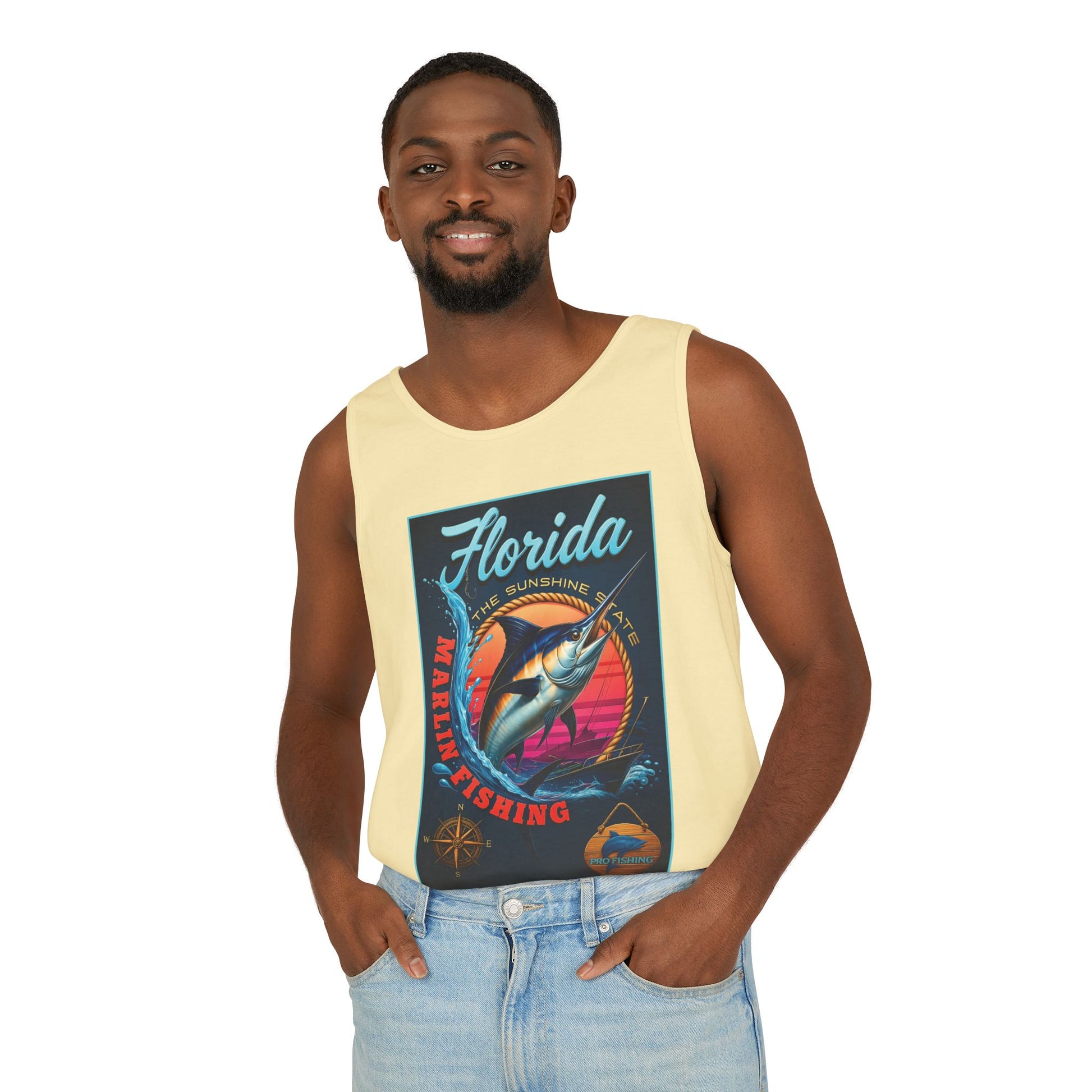 Surf wear  Vintage Florida Fishing Graphic Tank Top, Unisex Summer Top, Beachwear, Surfing Apparel, Vacation Outfit, Gift for Fishermen