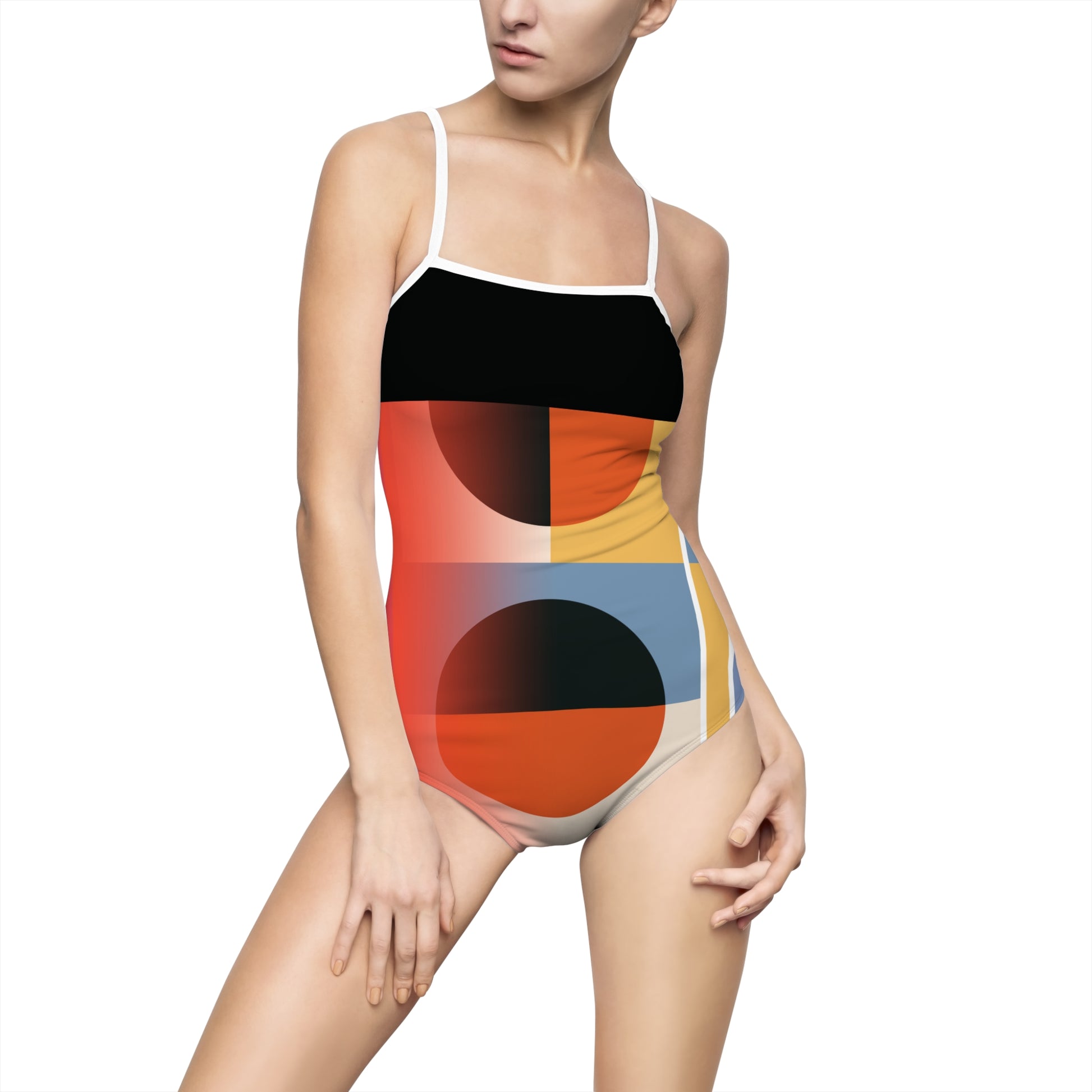 Surf Wear Modernist Graphic Stylish Women's One-Piece Swimsuit - Vibrant Geometric Design for Beach Days, Summer Vacations, Pool Parties, Swimwear Fashion, [...]