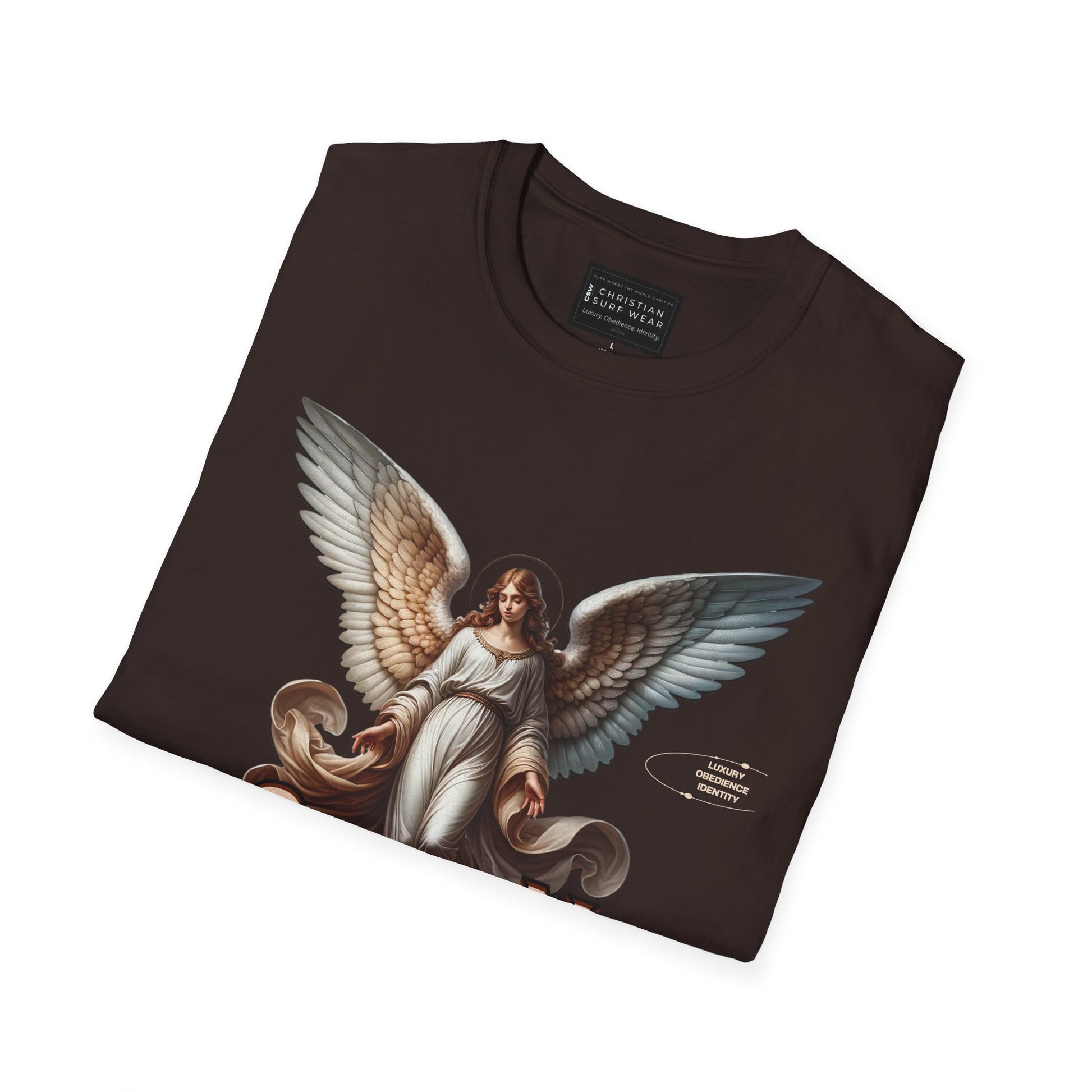 Christian Surf Wear Angel Graphic Unisex Softstyle T-Shirt | Casual Wear, Gift for Her/Him, Birthday, Spiritual Vibe, Everyday Fashion