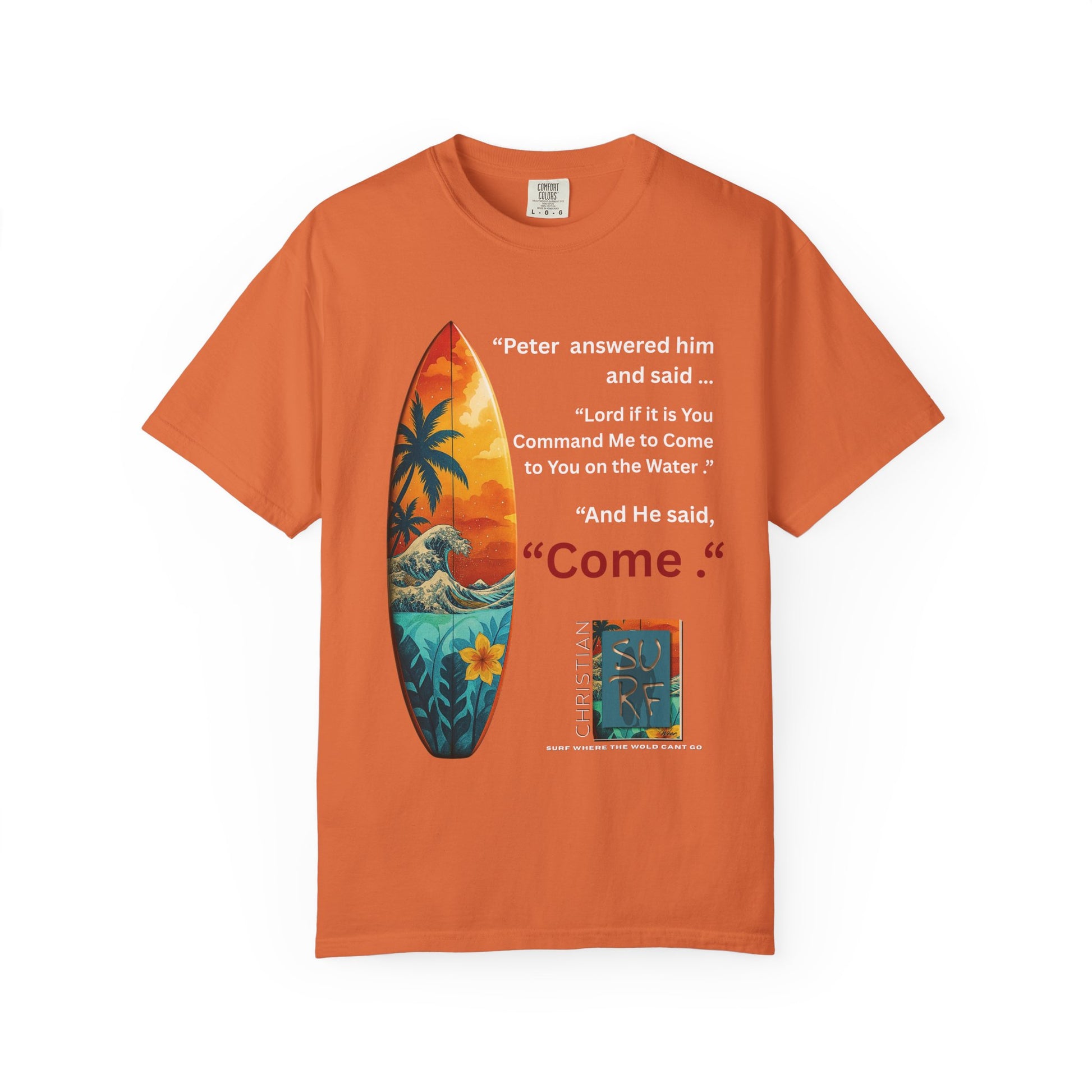 Street Wear Vintage Surf Board Graphic Art Work Unisex T-Shirt - Christian Surf Wear 'Move By Faith' Collection