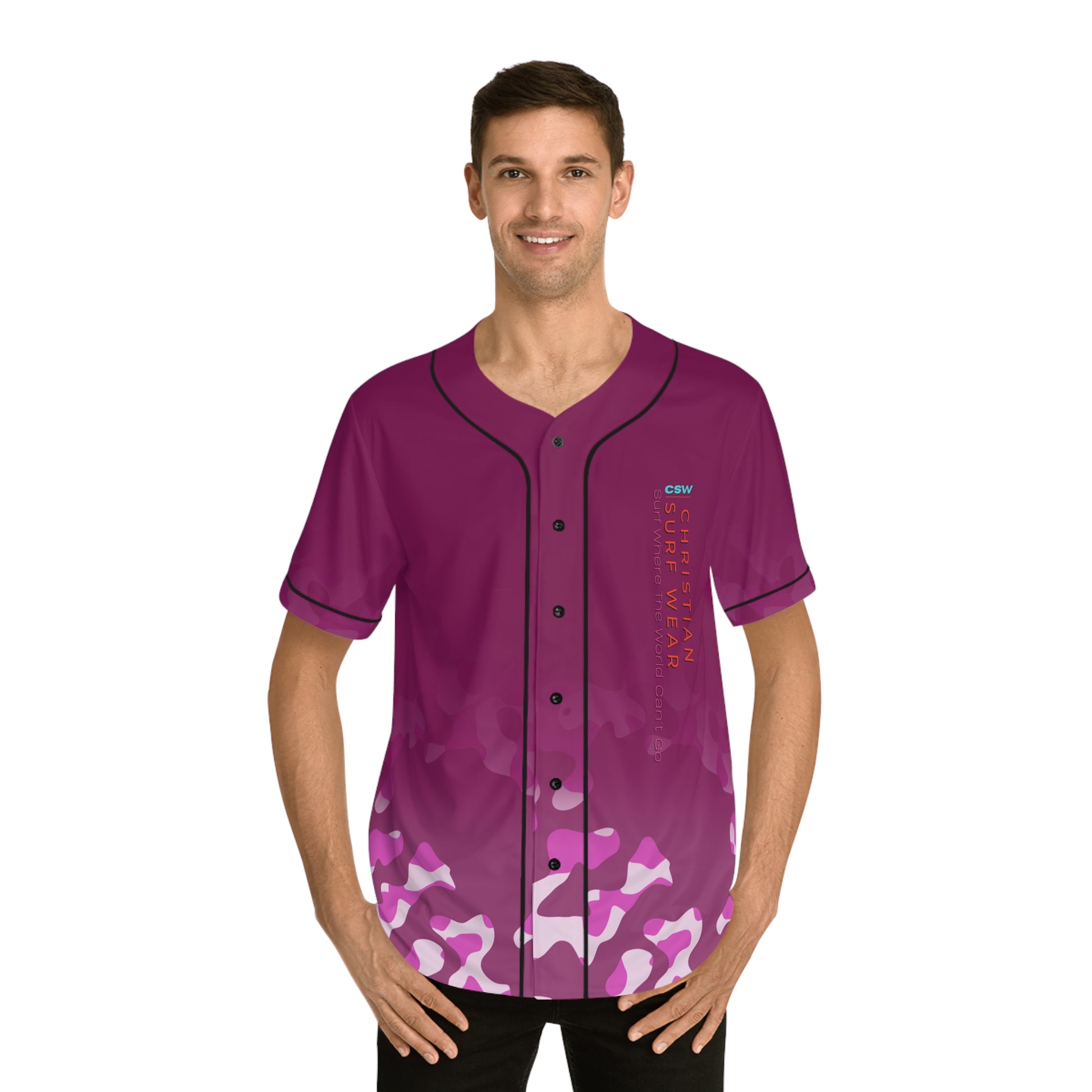 Christian Surf Wear Vibrant Men's Baseball Jersey – Miami Beach Vibe, Casual Wear for Sports Lovers, Summer Outings, Beach Days, Christian Apparel