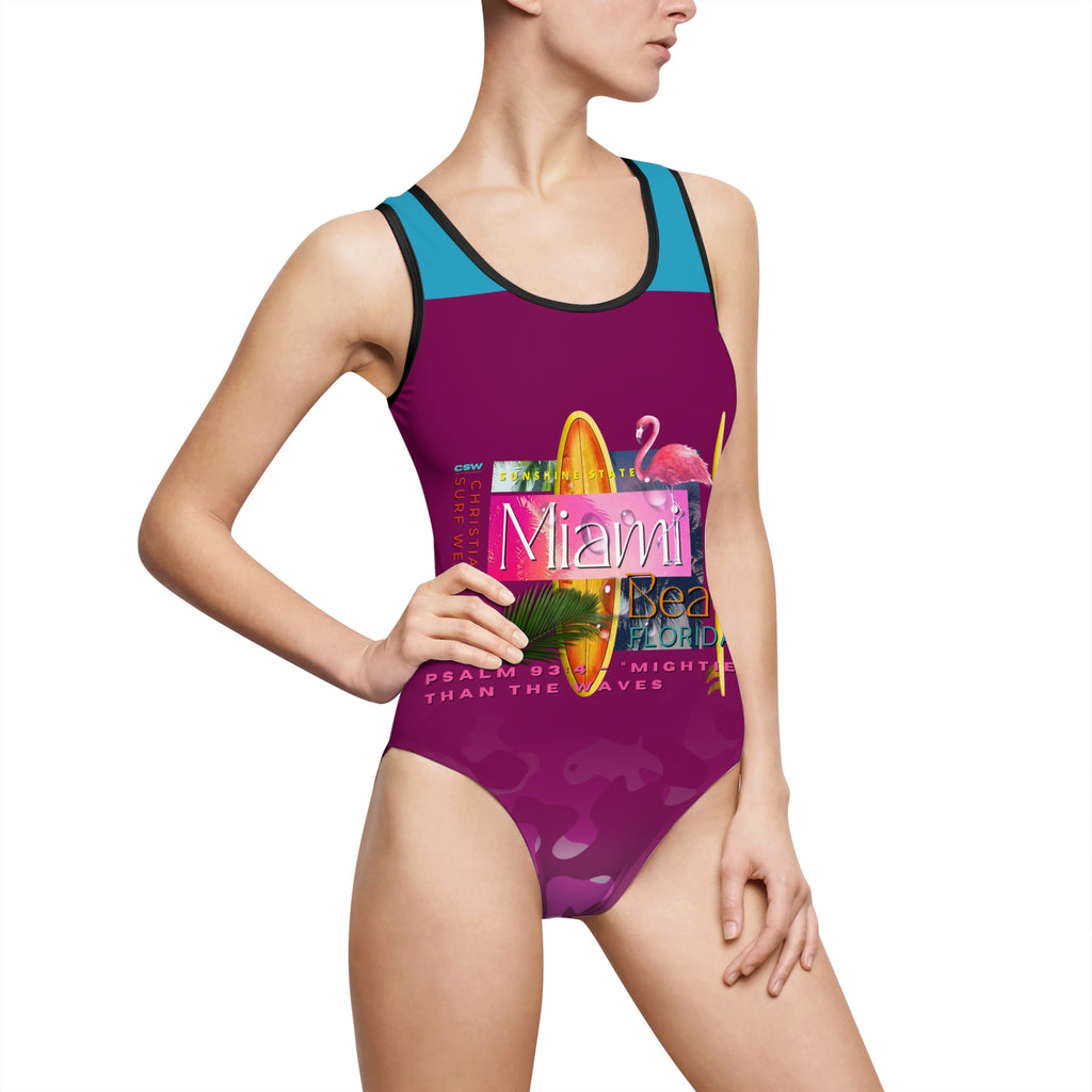 Christian Surf Wear Vintage Militant Vibrant Miami Beach Swimsuit, Women's One-Piece Bathing Suit, Summer Swimwear, Beach Vacation Outfit, Pool Party Essentials, Christian [...]