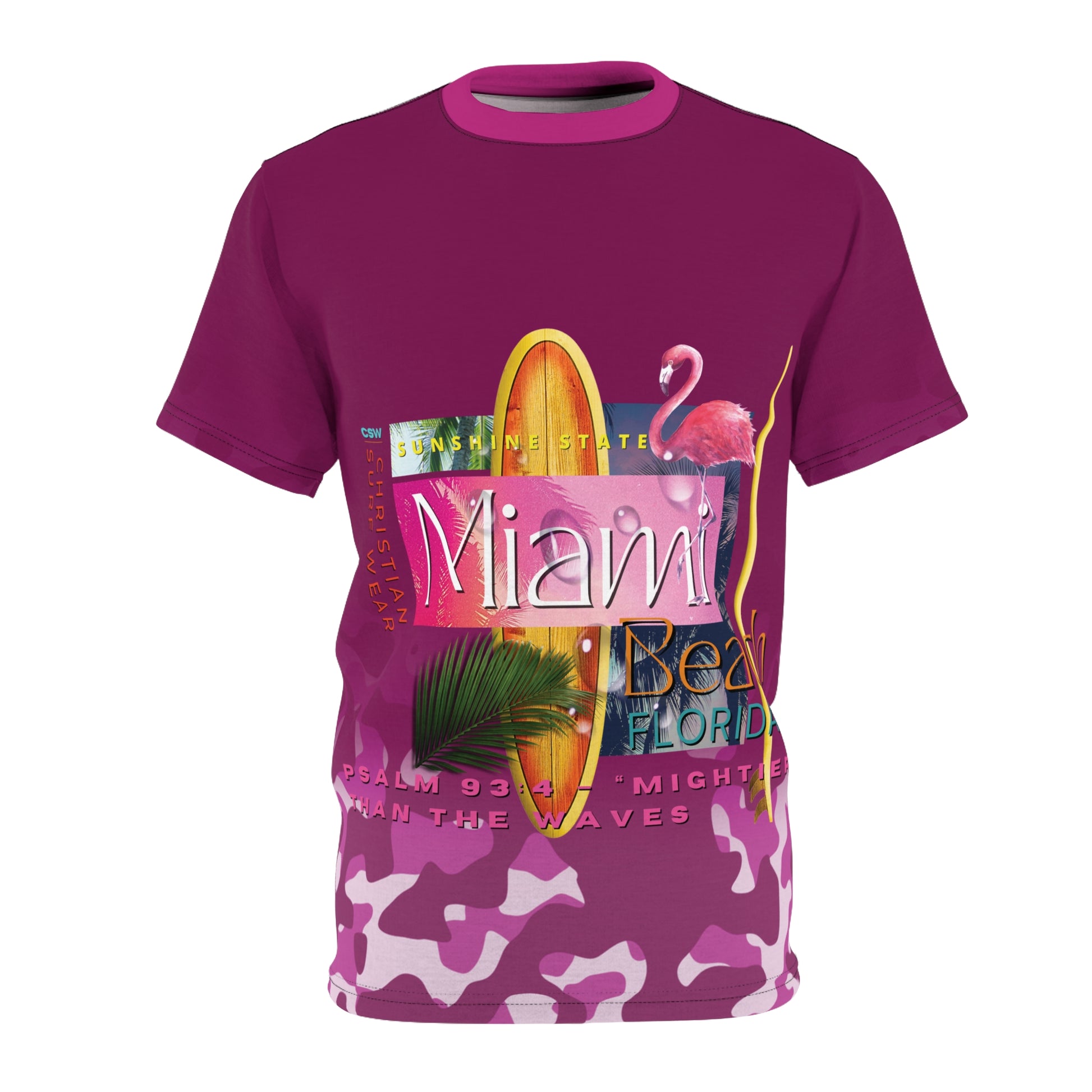 Christian Surf Wear Vintage Militant Vibrant Miami Beach theme Unisex Tee, Fun Summer Shirt, Beachwear, Vacation Essential, Unique Graphic Tee, Gift for Beach Lovers