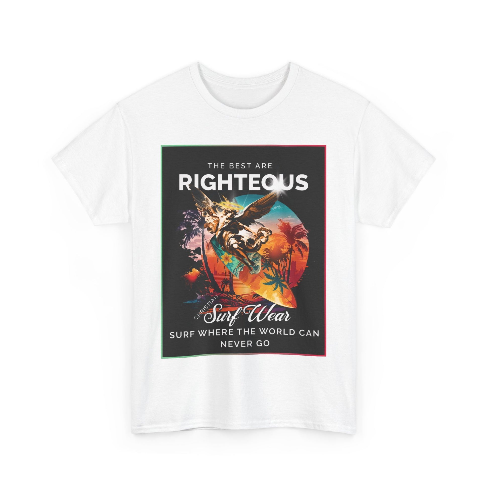 Angle at Work Surf Wear Vintage Beach Graphic - Angle riding a Surfboard Graphic Surfing Righteous Unisex Heavy Cotton Tee, Beachwear, Christian T-Shirt, Summer Fashion, Casual Style, Gift for Surfers