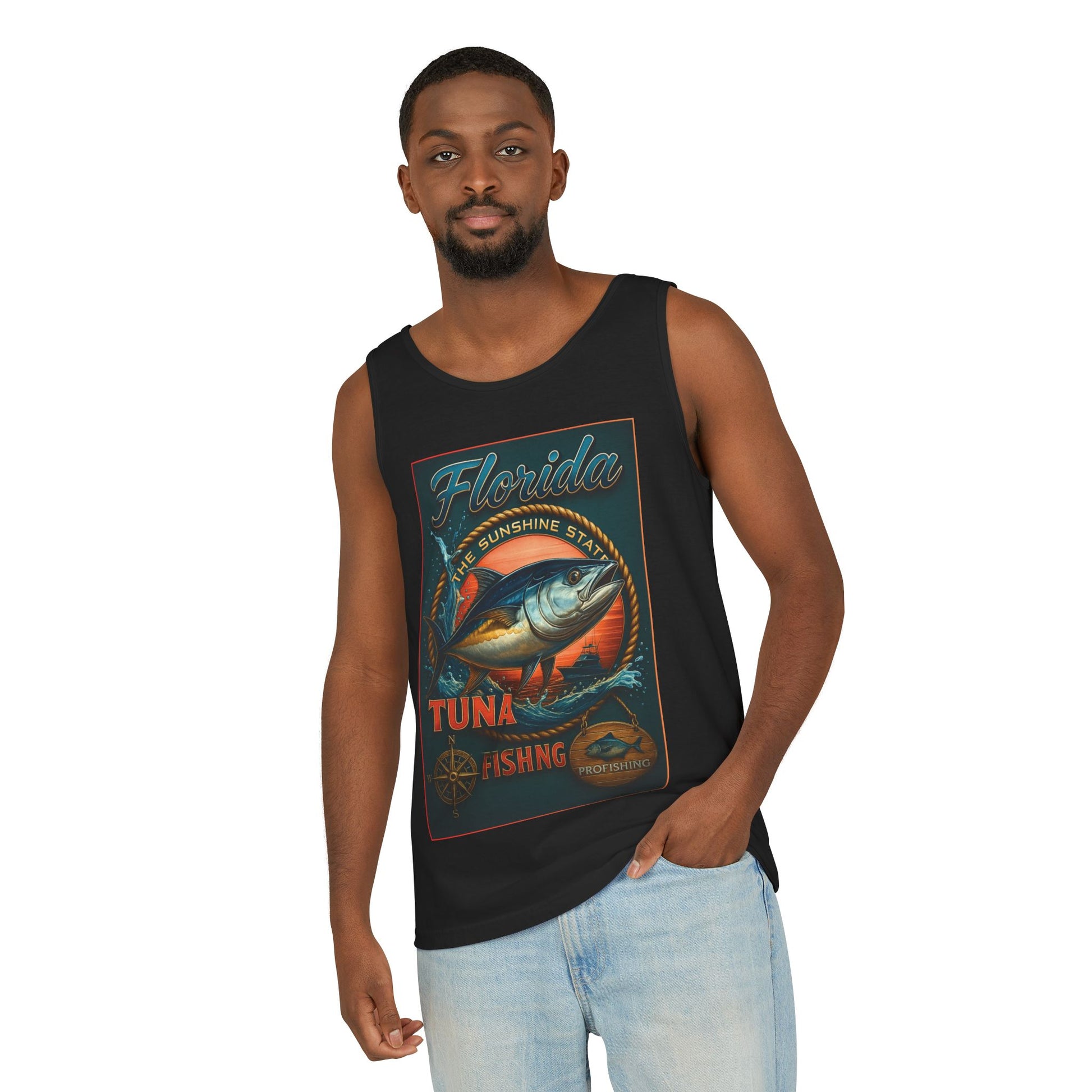 Vintage Florida Tuna Fishing Tank Top, Unisex Summer Beachwear, Surfing Gift for Fishermen, Surf Apparel, Vacation Outfit