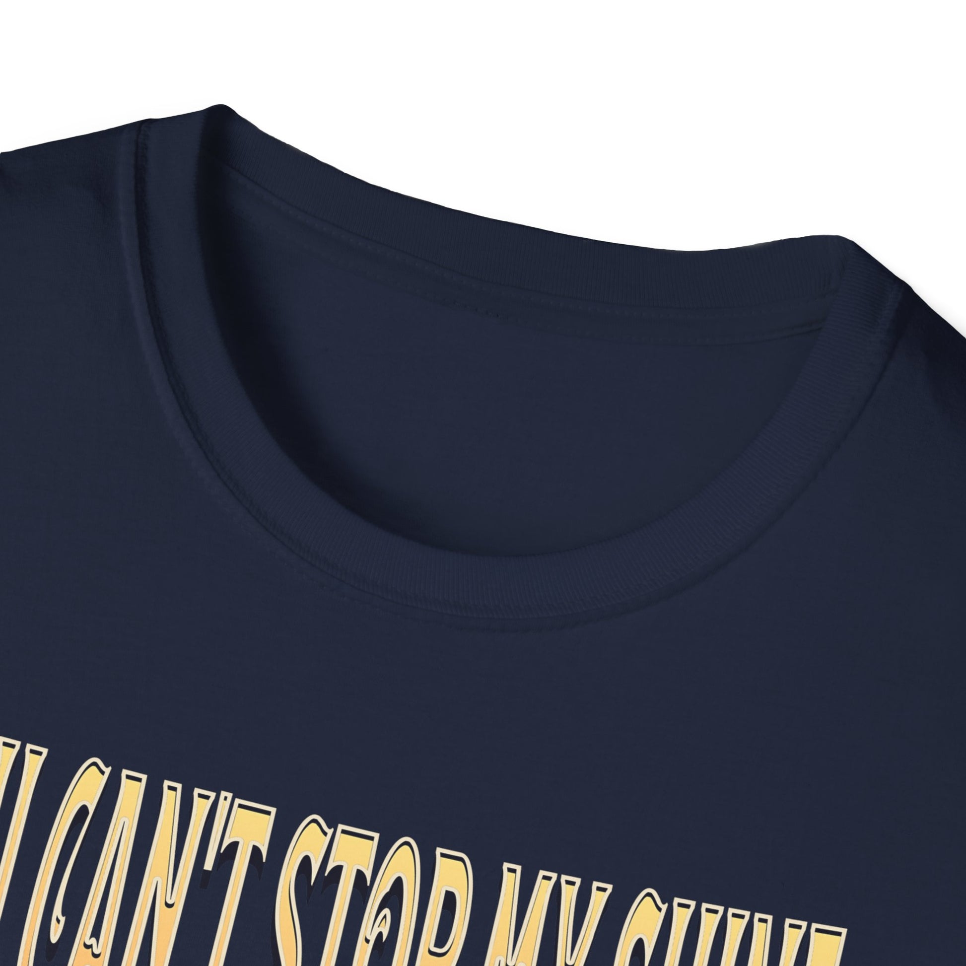 Navy Blue  Kingdom Confidence Graphic Gold Happy Face Emoji Unisex T-Shirt: You Can’t Stop My Shine Tee, With GOD On My Side, Premium Casual-Tee