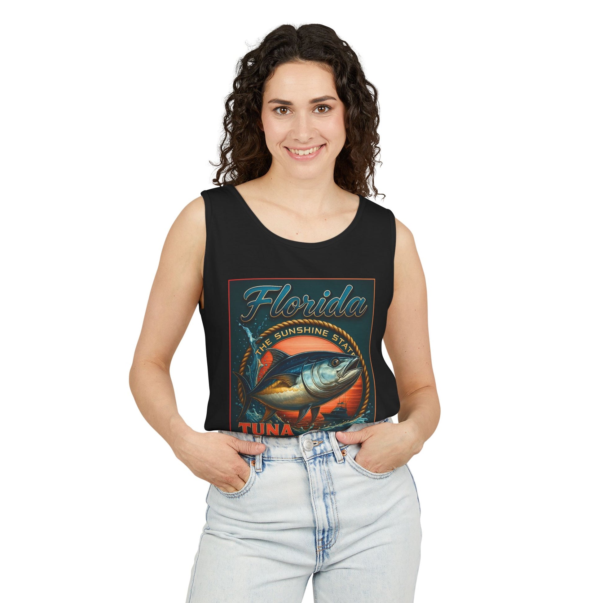 Vintage Florida Tuna Fishing Tank Top, Unisex Summer Beachwear, Surfing Gift for Fishermen, Surf Apparel, Vacation Outfit
