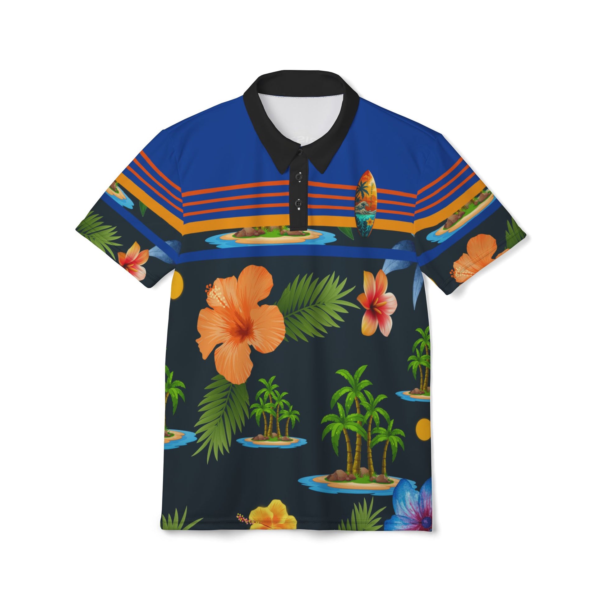 Harbor of Victory Polo – Anchor & Horizon Blue Edition, by Christian Surf Wear® Tagline: “Luxury. Obedience. Identity.”, Gift for Him, Colorful Floral Design