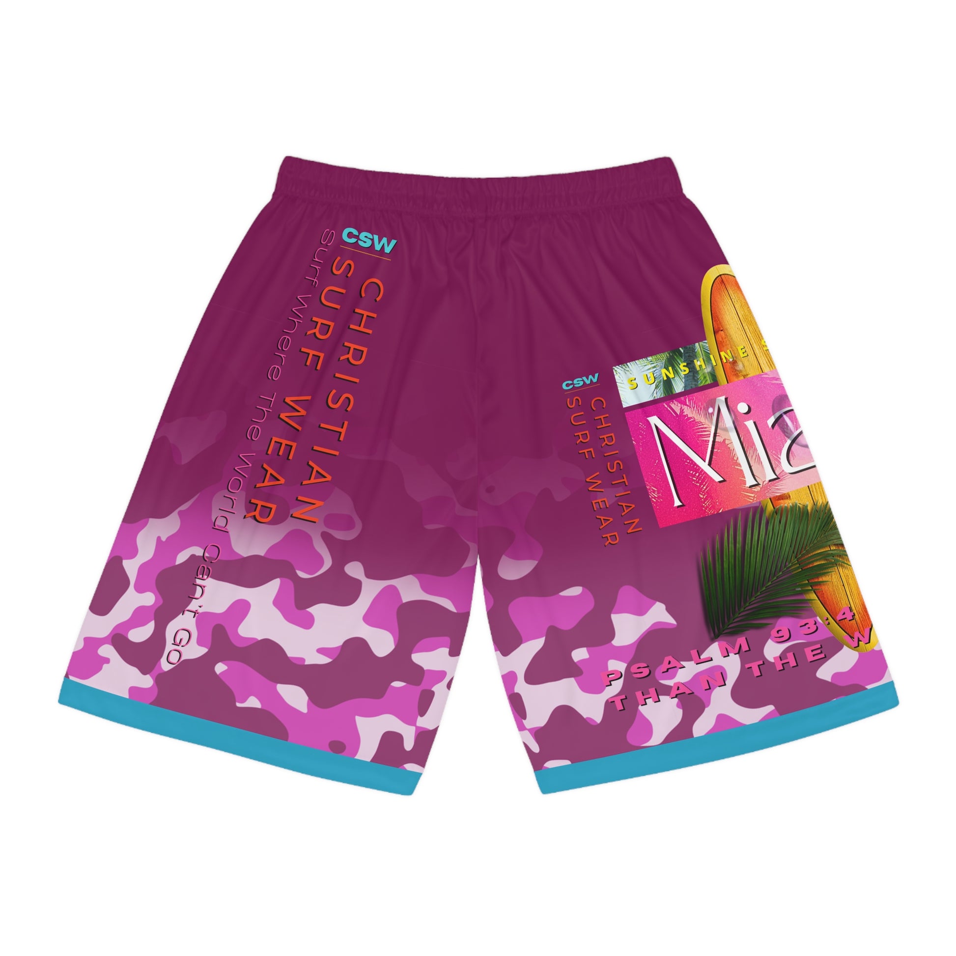 Christian Surf Wear Vintage Militant Vibrant Miami Beach Basketball Shorts, Summer Workout Gear, Trendy Swimwear, Sports Shorts for Beach Days, Outdoor Activities