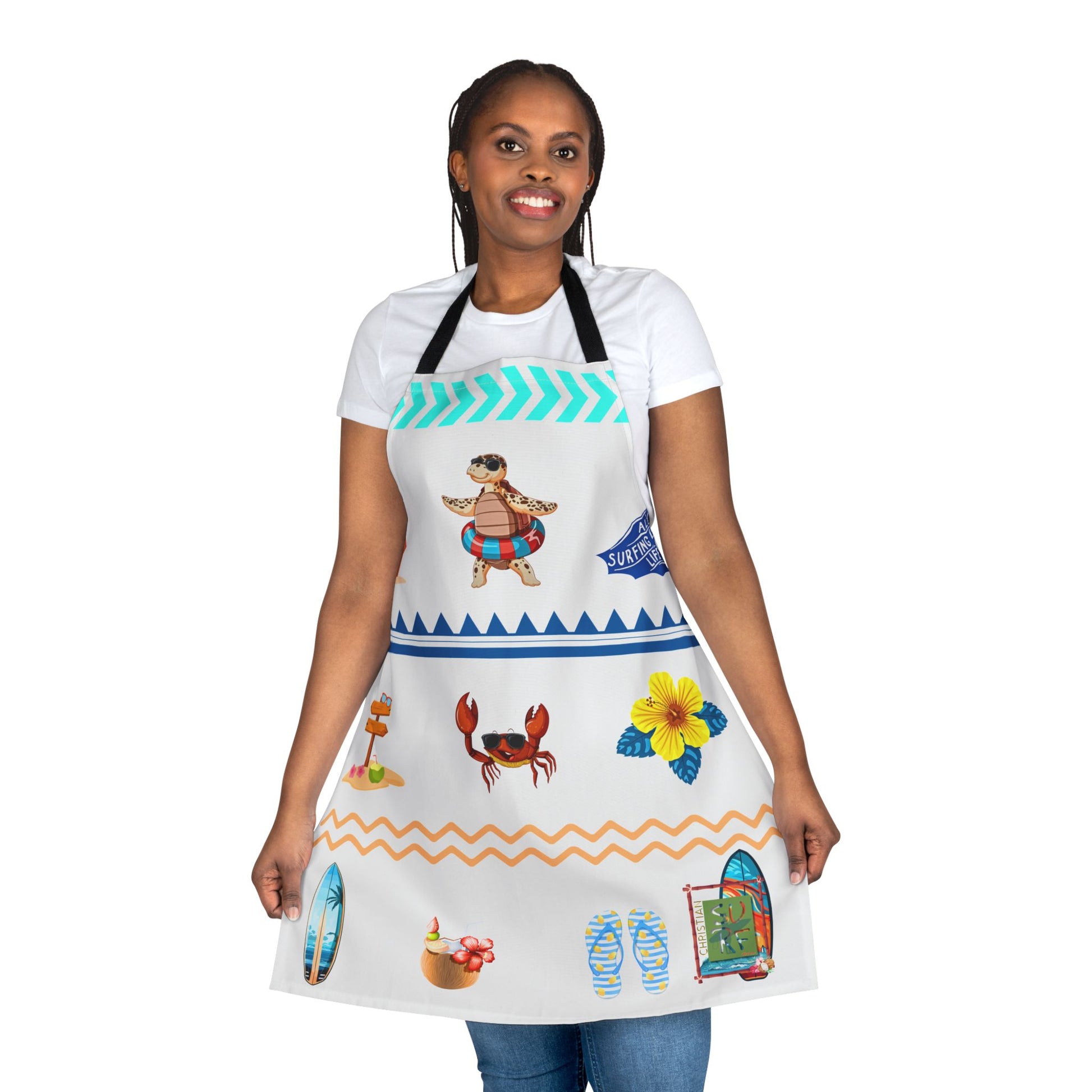 Christian Surf Wear Fun Colorful Beach-Themed Apron,Straps  come in different Colors get them all Fun Cooking Apron, Summer BBQ Gift, Unique Kitchen Accessory, Great for Grilling or Baking