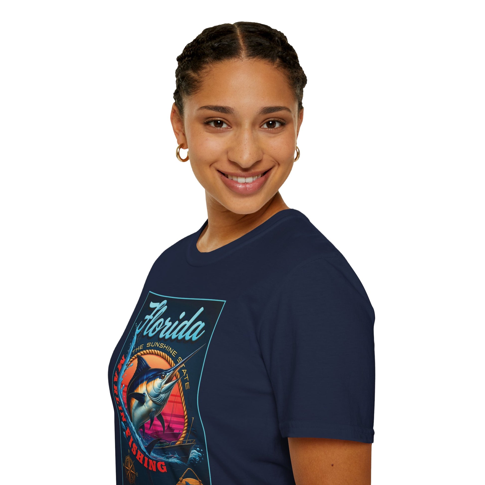 Marlin Graphic Dominion Deep - Unisex Softstyle T-Shirt Florida Marlin Fishing Tee Surfwear | Christian Ocean Apparel, Bold Pursuit Prophetic Vision Divine