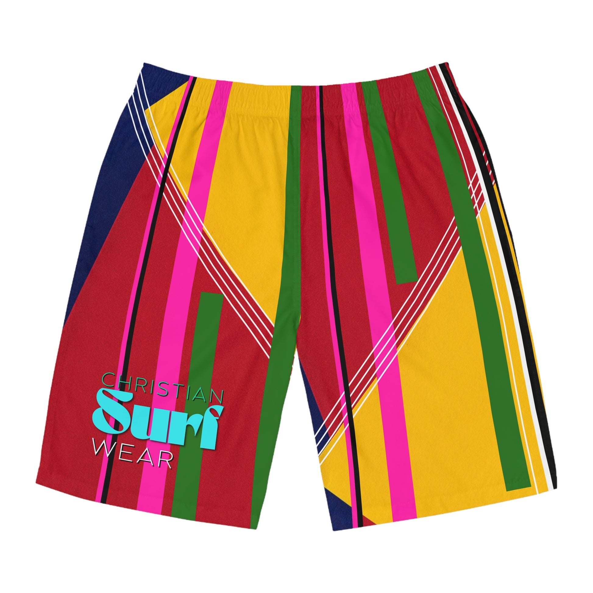 Christian Surf Wear Vibrant Men's Board Shorts for Summer Fun, Swimwear, Beach, Vacation, Surfing, Outdoor Activities, Colorful Summer Attire