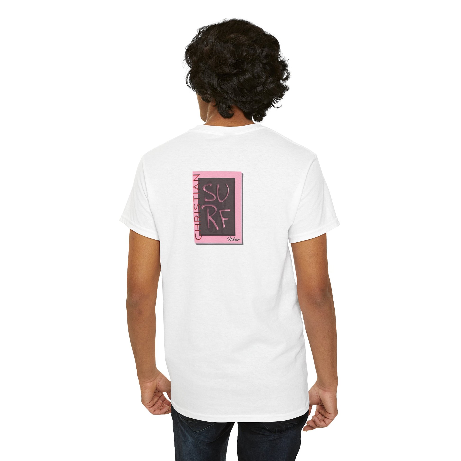 Angle at Work Surf Wear Vintage Beach Graphic - Angle riding a Surfboard Graphic Surfing Righteous Unisex Heavy Cotton Tee, Beachwear, Christian T-Shirt, Summer Fashion, Casual Style, Gift for Surfers