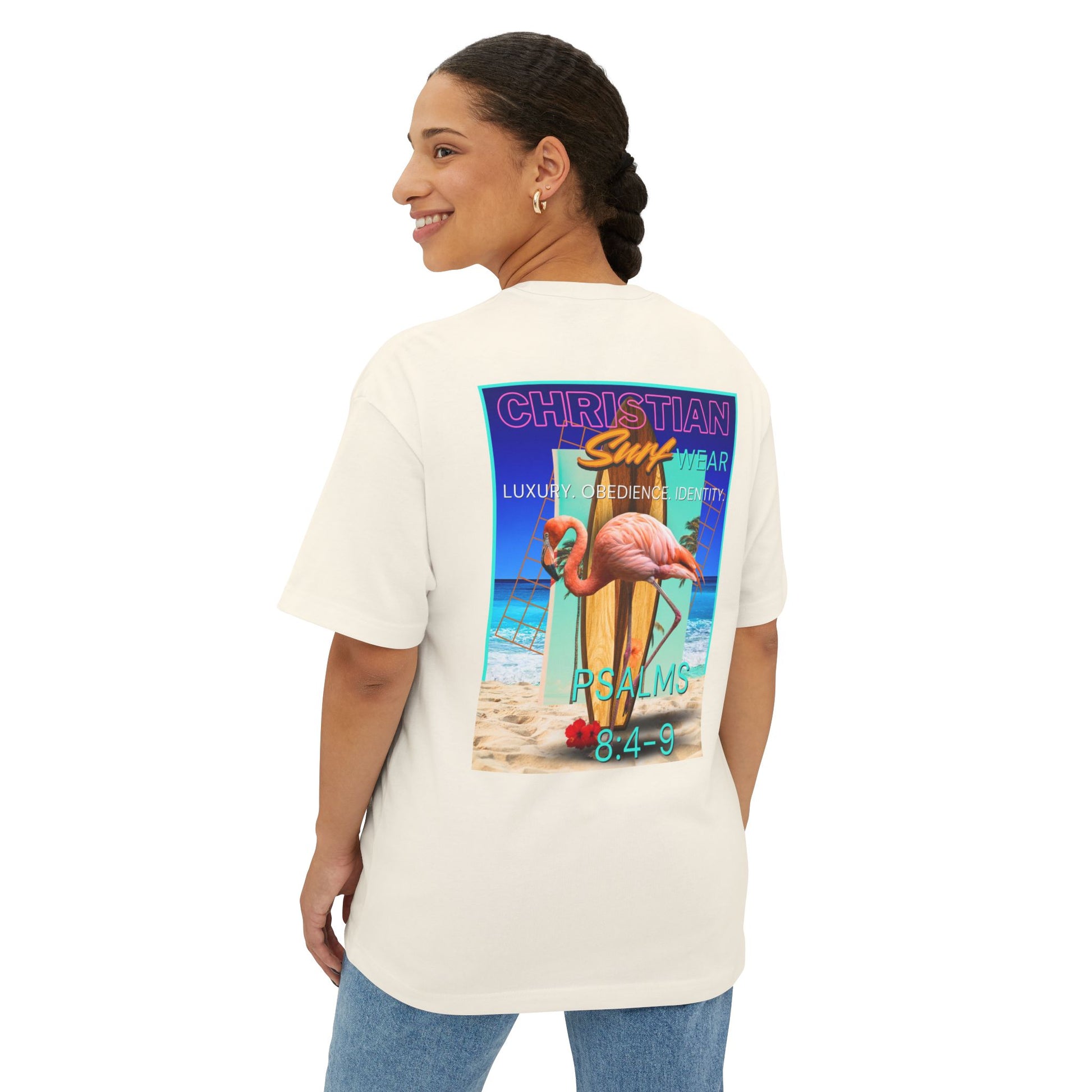 Christian Surf Wear Retro Vibrant-Inspired Unisex Oversized Boxy Tee, Beach Vibes, Faith Apparel, Summer Wear, Casual Christian Fashion