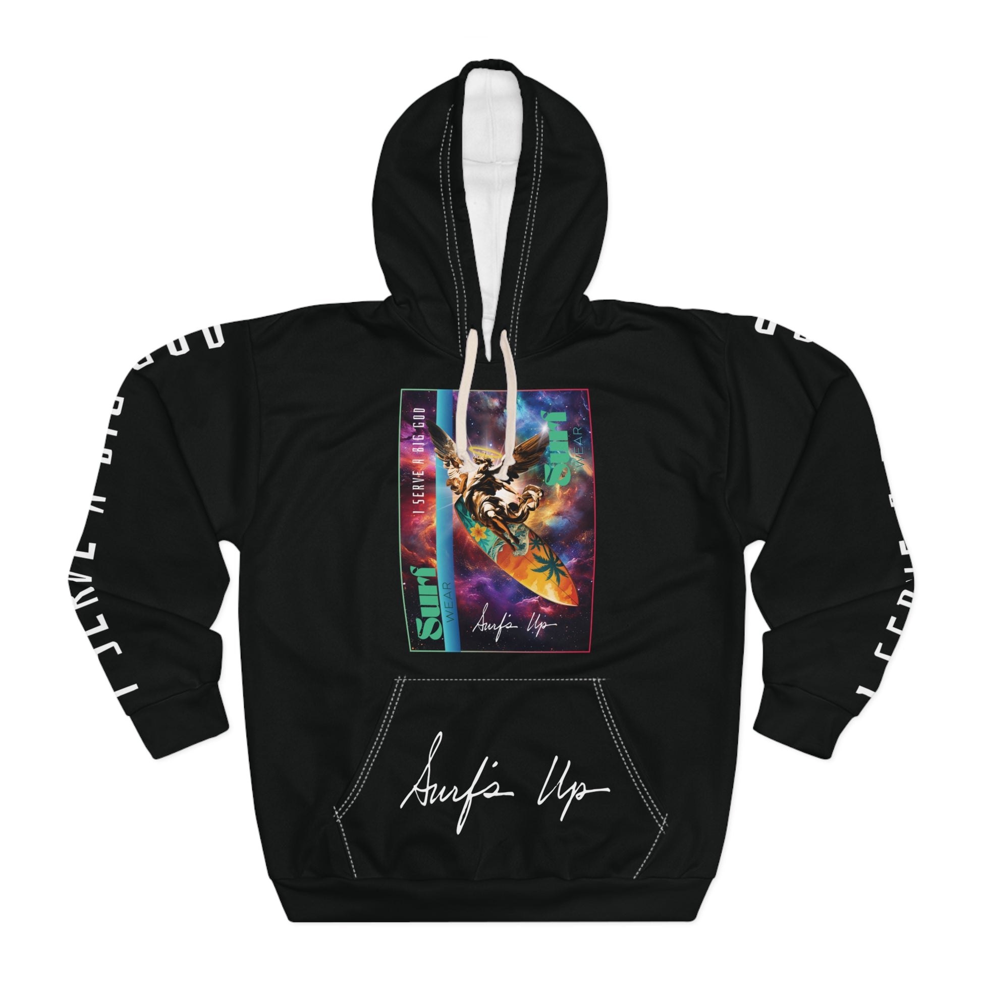 Prophetic Surf Style Unisex Pullover Hoodie | Angel Drop Art Shirt, Galaxy Graphic, Streetwear for Believers | I Serve a Big God Faith