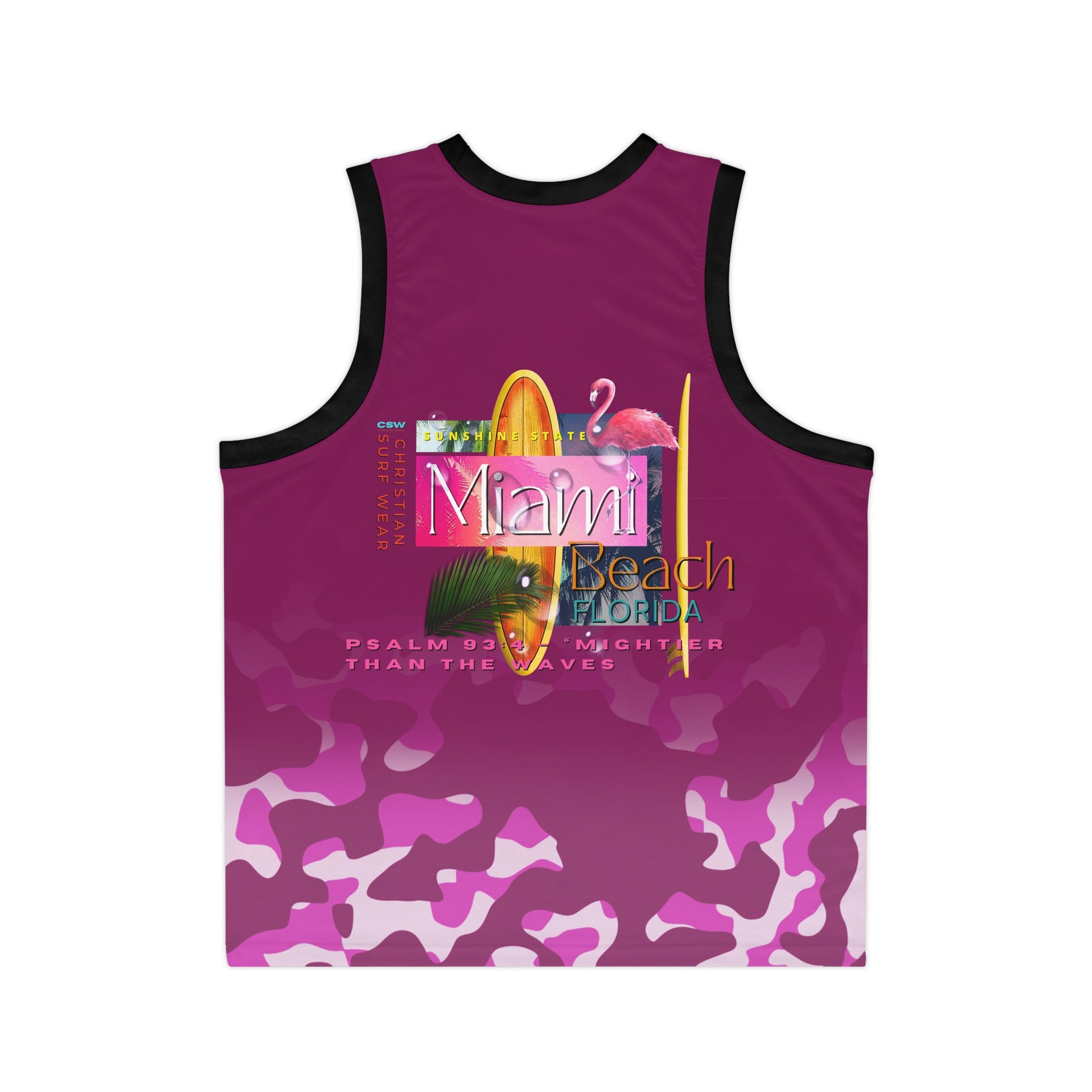 Christian Surf Wear Unisex Basketball Jersey - Vibrant Miami Beach Design, Great for Sports, Summer Wear, Beach Parties, Gifts, Workout Gear