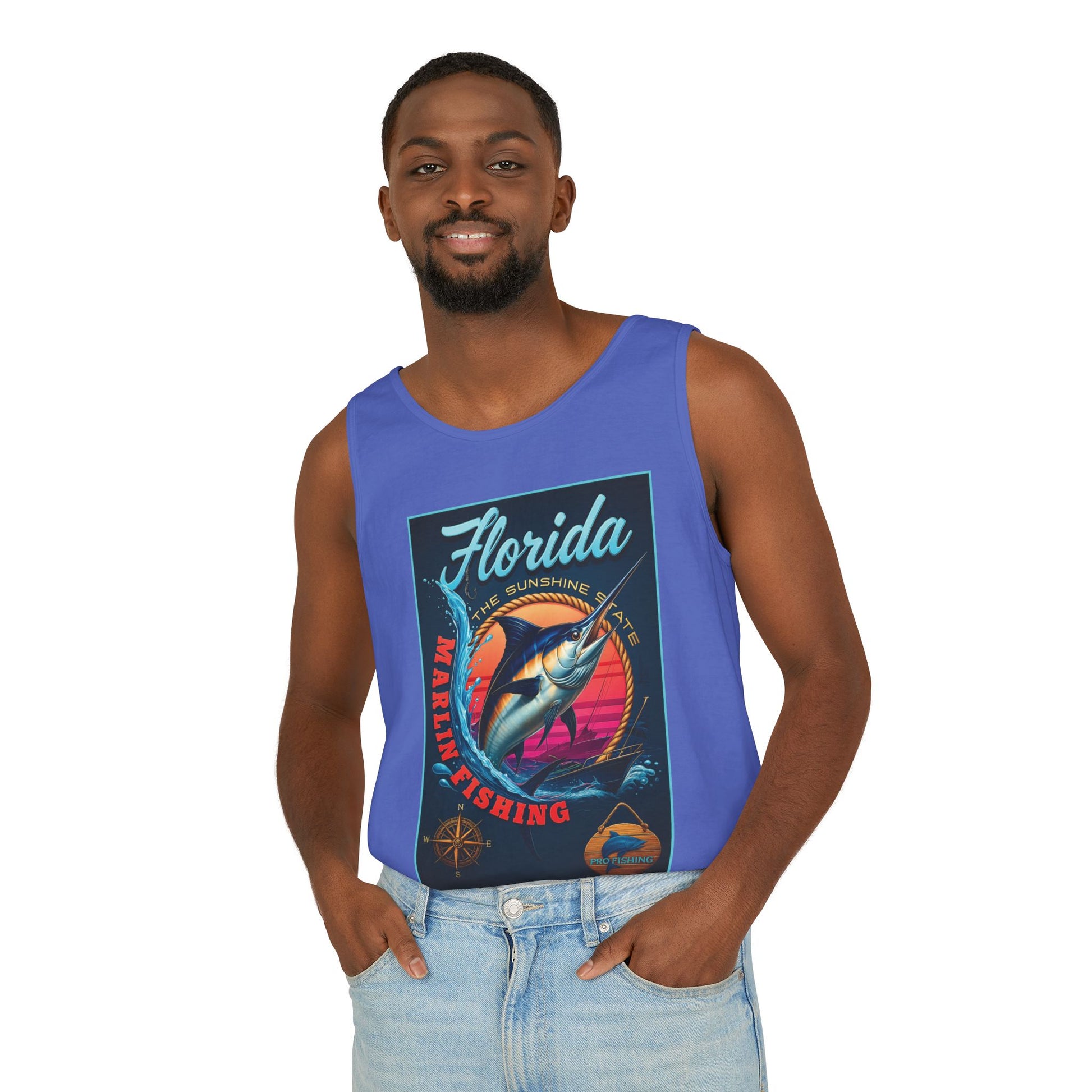 Surf wear  Vintage Florida Fishing Graphic Tank Top, Unisex Summer Top, Beachwear, Surfing Apparel, Vacation Outfit, Gift for Fishermen