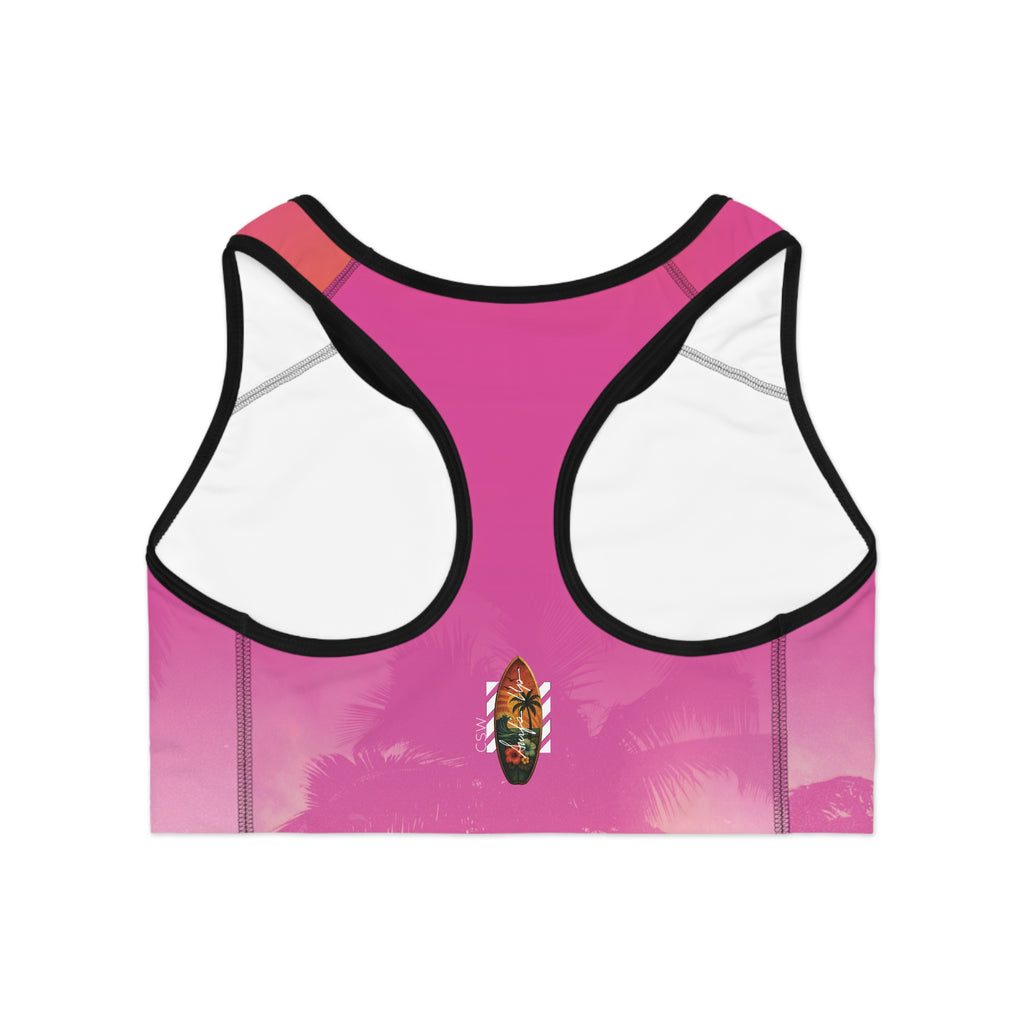Christian Surf Wear Palm Tree Graphic Summer Surge Stylish Sports Bra, Activewear for Fitness Lovers, Yoga, Gym, Workouts, Gift for Her, Summer Vibes