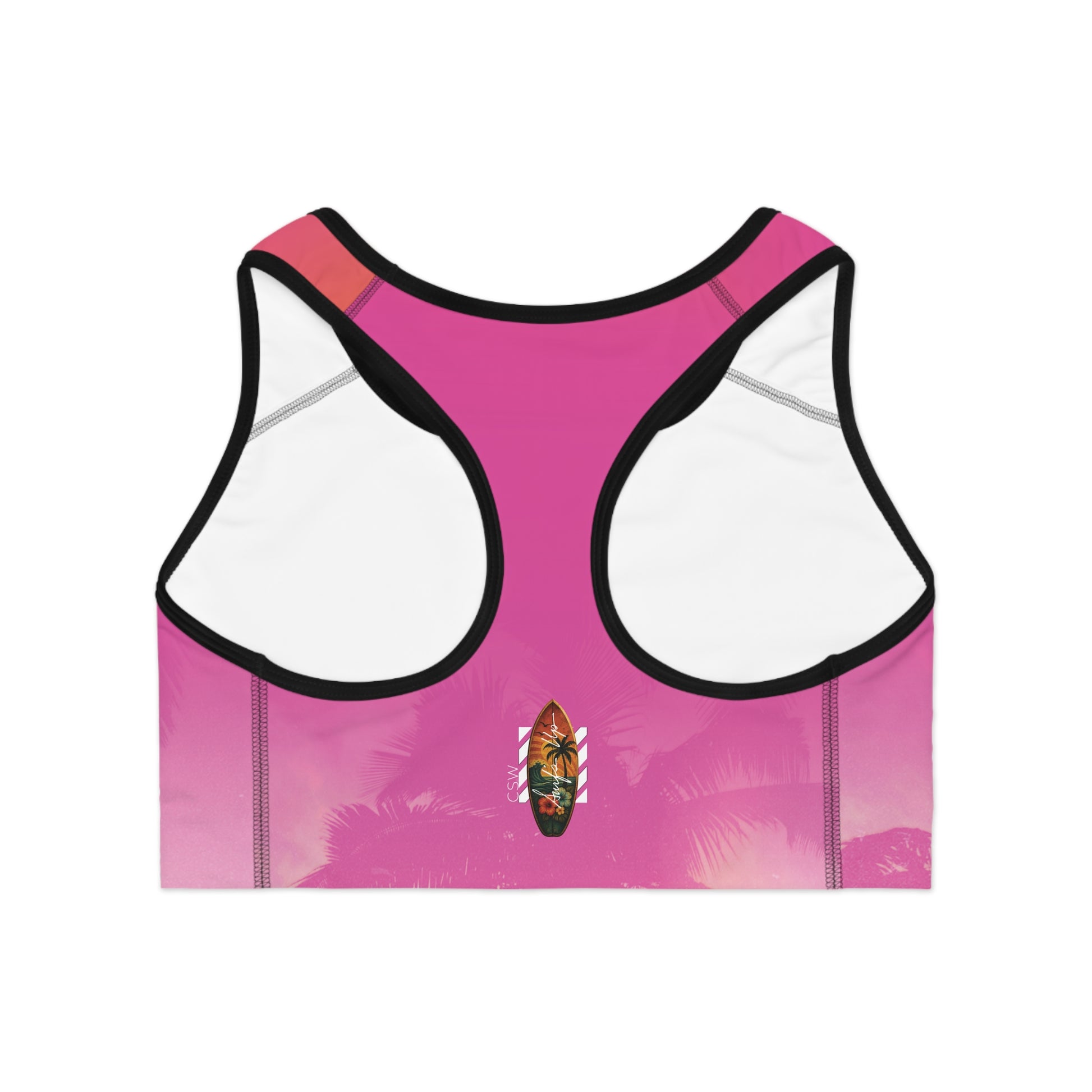 Christian Surf Wear Palm Tree Graphic Summer Surge Stylish Sports Bra, Activewear for Fitness Lovers, Yoga, Gym, Workouts, Gift for Her, Summer Vibes