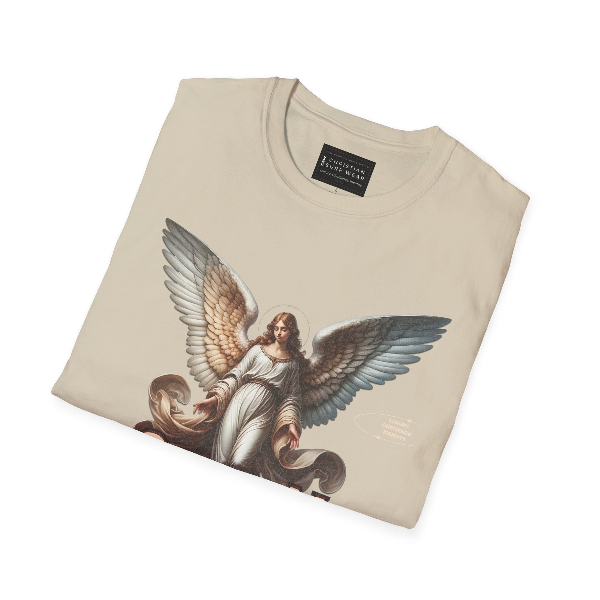 Christian Surf Wear Angel Graphic Unisex Softstyle T-Shirt | Casual Wear, Gift for Her/Him, Birthday, Spiritual Vibe, Everyday Fashion
