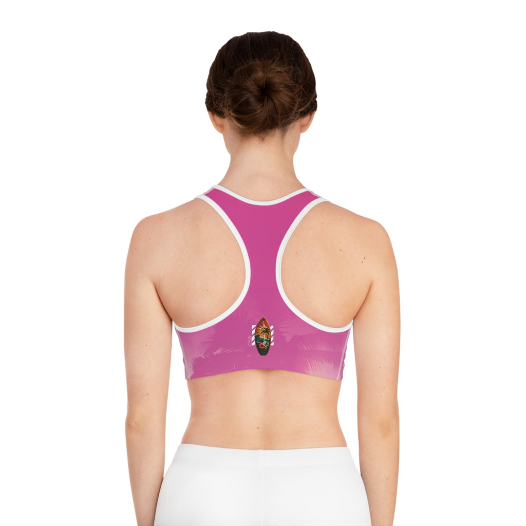 Christian Surf Wear Palm Tree Graphic Summer Surge Stylish Sports Bra, Activewear for Fitness Lovers, Yoga, Gym, Workouts, Gift for Her, Summer Vibes