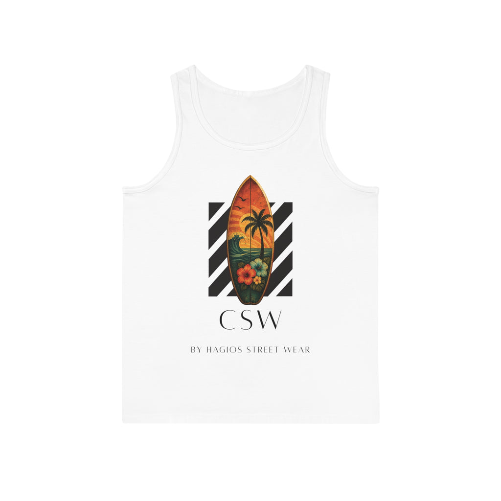 Christian Surf Wear Typography CSW by Hagios street Wear Surf-Inspired Unisex Tank Top | Beachwear, Casual Summer Top, Vacation Essential, Boho Style, Gift for Him/Her