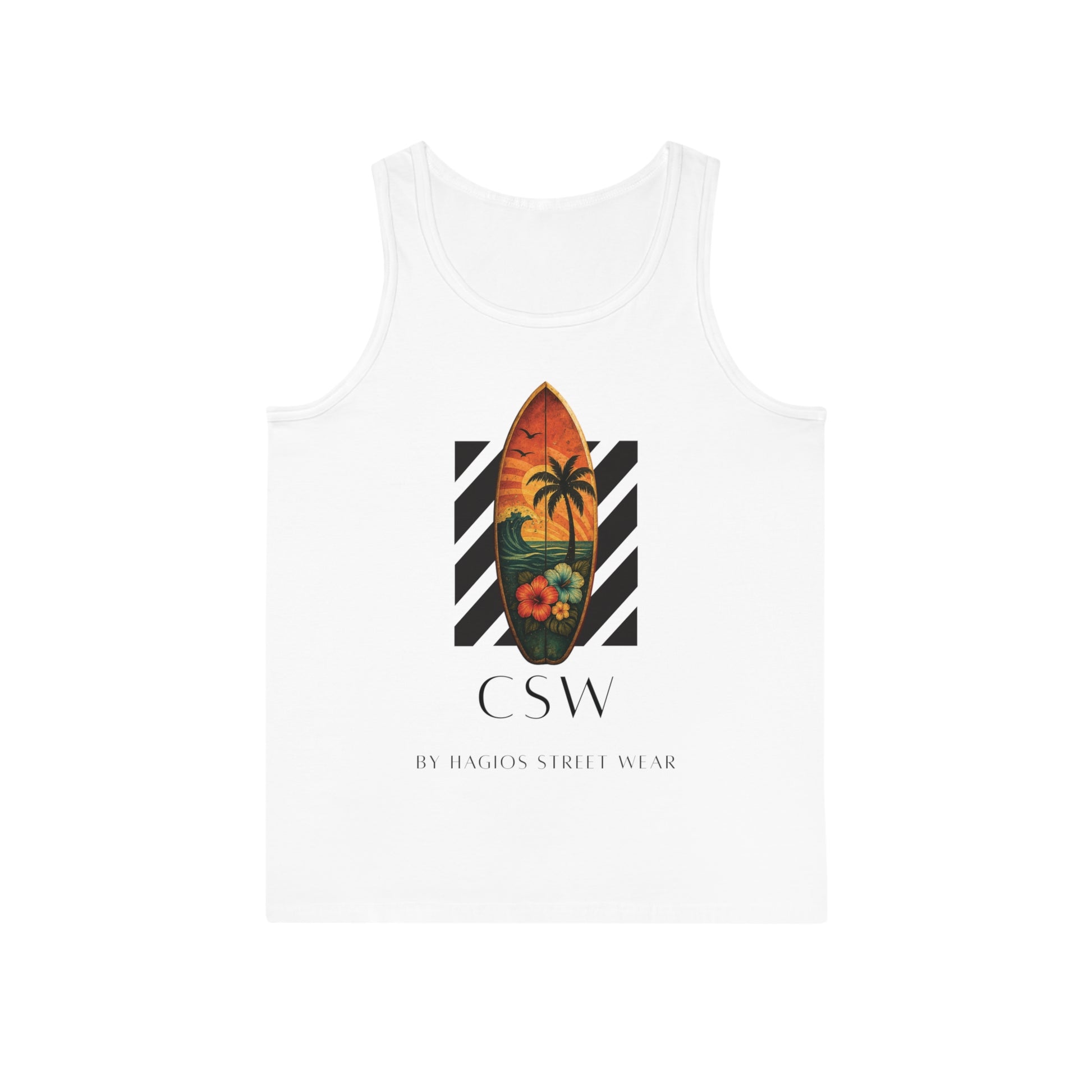 Christian Surf Wear Typography CSW by Hagios street Wear Surf-Inspired Unisex Tank Top | Beachwear, Casual Summer Top, Vacation Essential, Boho Style, Gift for Him/Her