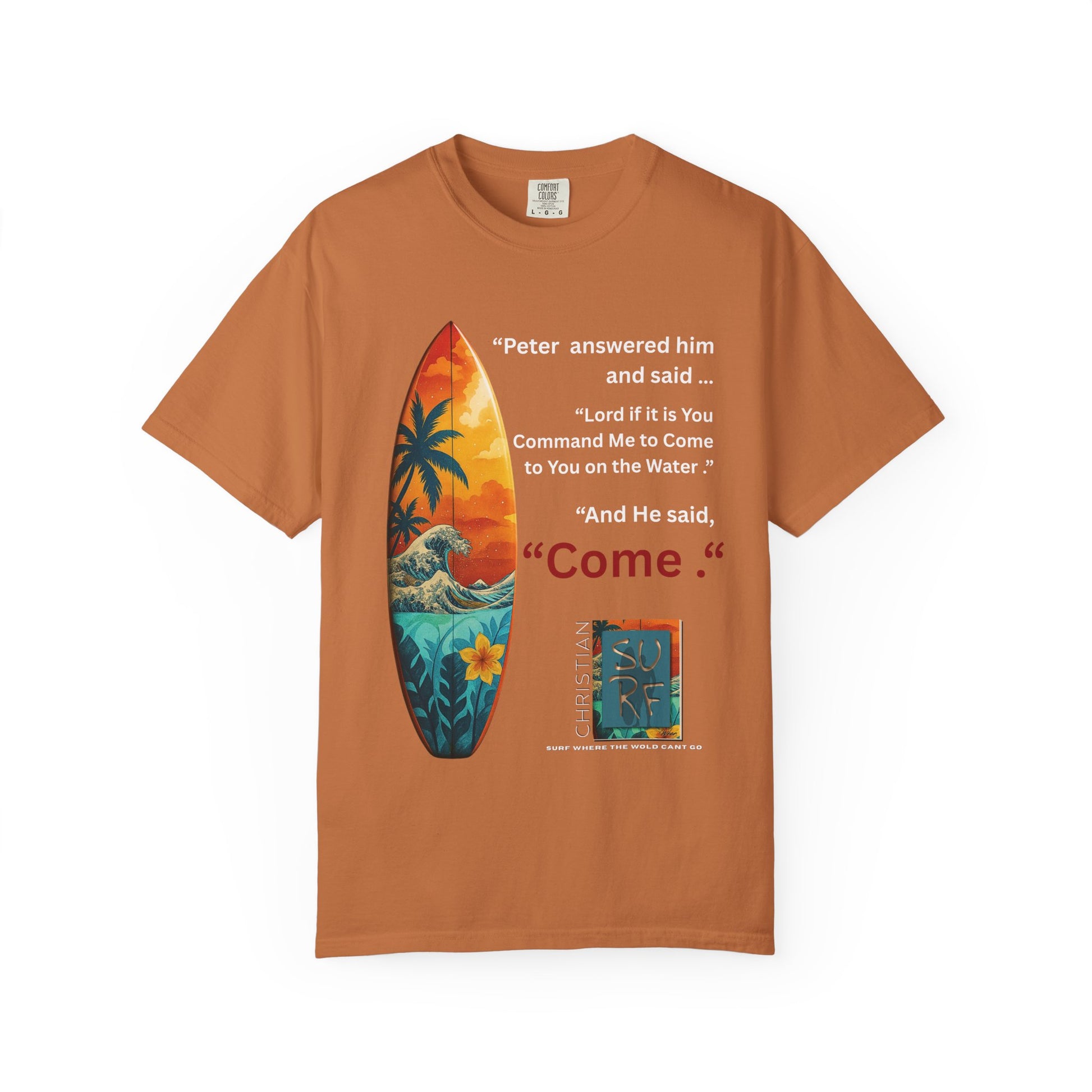 Street Wear Vintage Surf Board Graphic Art Work Unisex T-Shirt - Christian Surf Wear 'Move By Faith' Collection