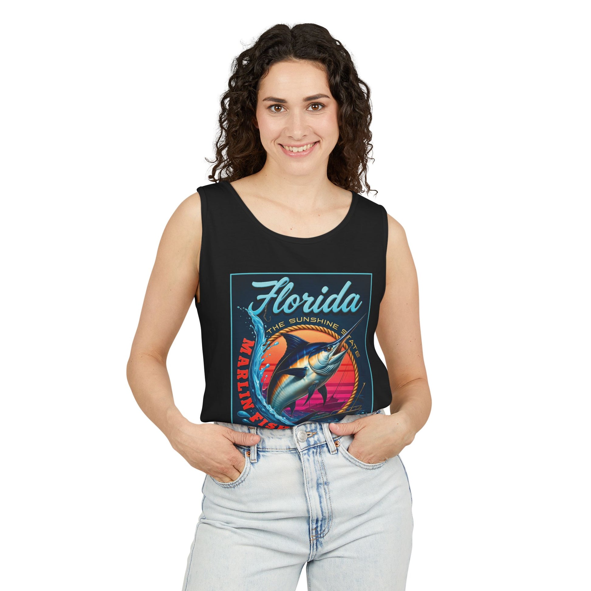 Surf wear  Vintage Florida Fishing Graphic Tank Top, Unisex Summer Top, Beachwear, Surfing Apparel, Vacation Outfit, Gift for Fishermen