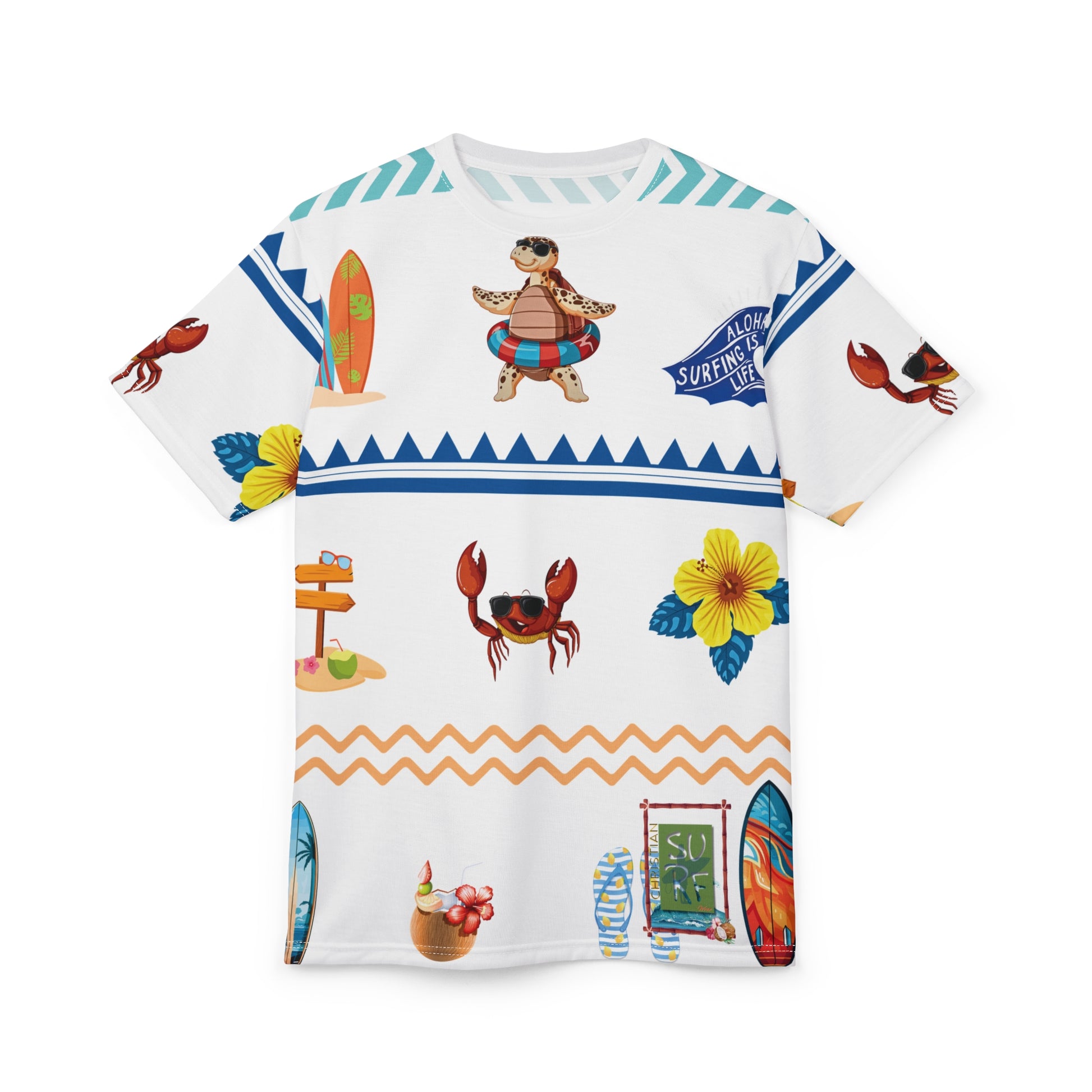 Christian Surf Wear Aloha Surfboard Vibrant Beach Vibe Day Wear Tee - Unisex Tropical Beach T-Shirt