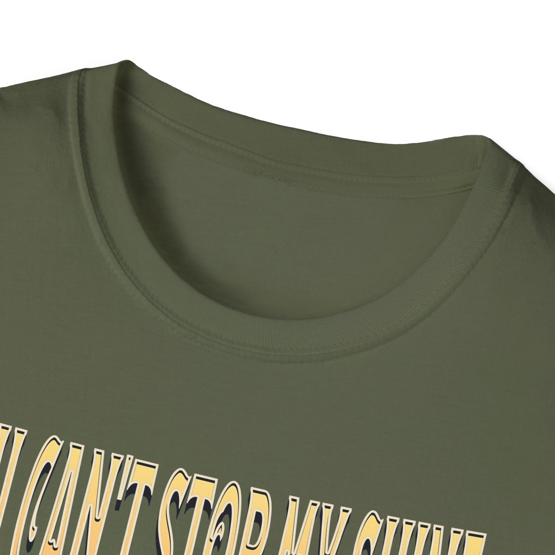 Military Green of Kingdom Confidence Graphic Gold Happy Face Emoji Unisex T-Shirt: You Can’t Stop My Shine Tee, With GOD On My Side, Premium Casual-Tee