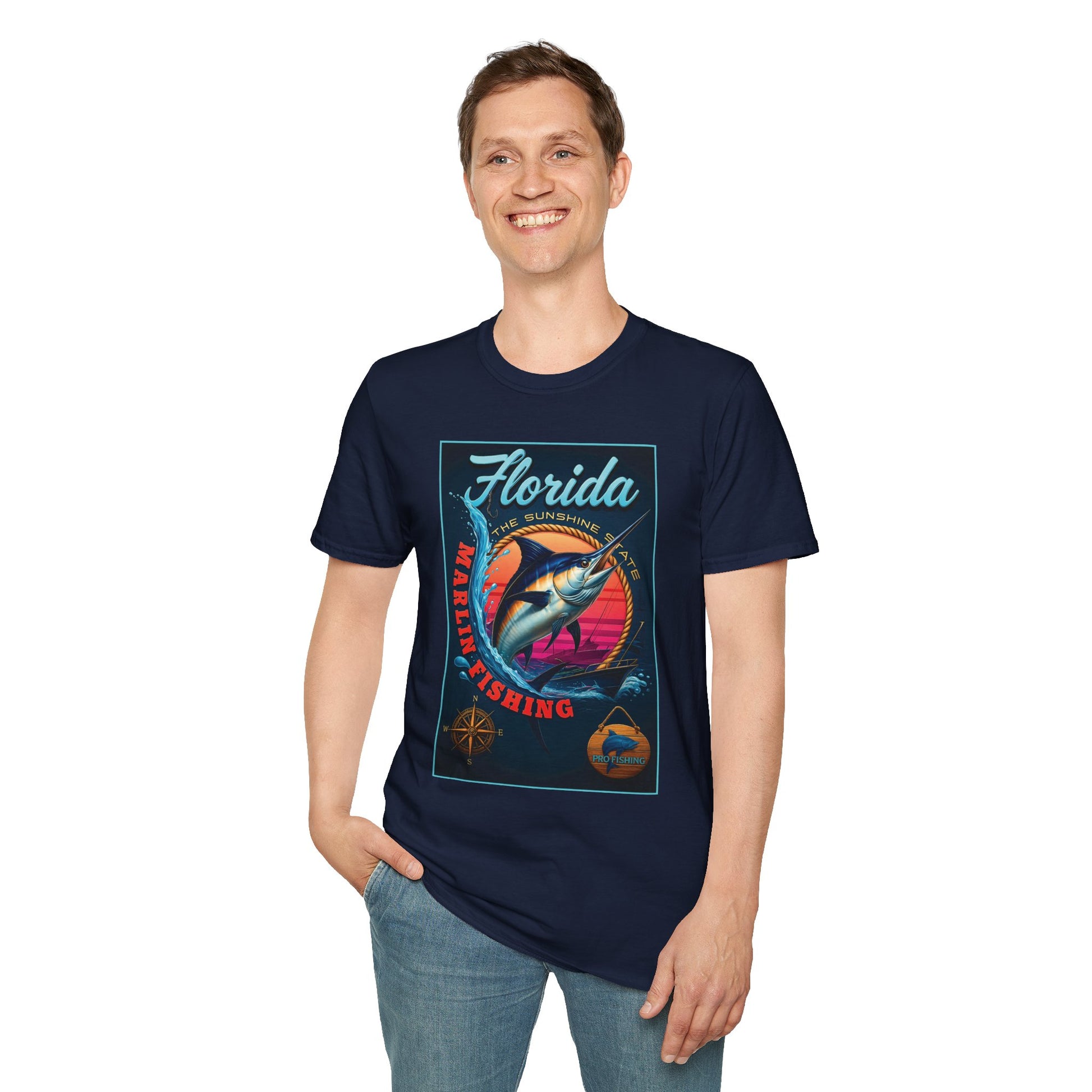 Marlin Graphic Dominion Deep - Unisex Softstyle T-Shirt Florida Marlin Fishing Tee Surfwear | Christian Ocean Apparel, Bold Pursuit Prophetic Vision Divine